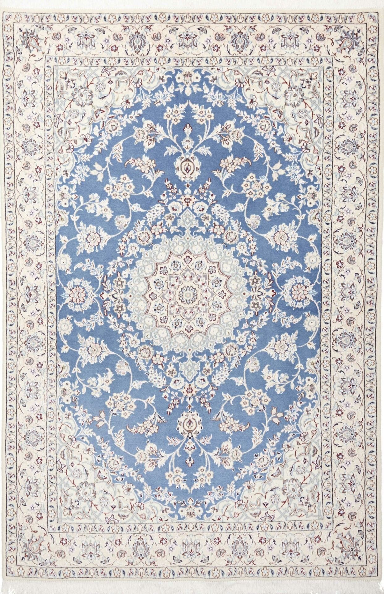 Nain Teppich 131 x 193 cm, florale Muster, handgeknüpft, Perserteppich