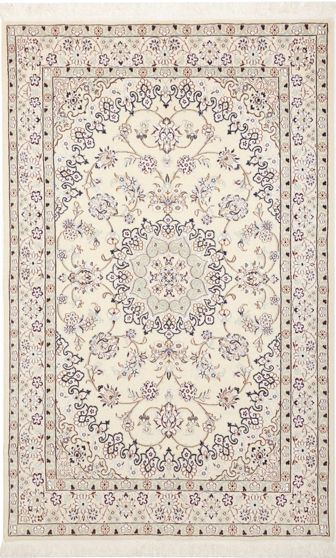 Nain Teppich 131 x 205 cm, florales Muster, handgeknüpft, Perserteppich