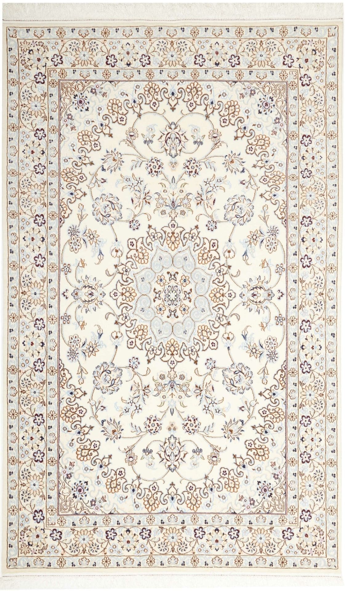 Nain Teppich 131 x 208 cm, florale Muster, Schurwolle, handgeknüpft