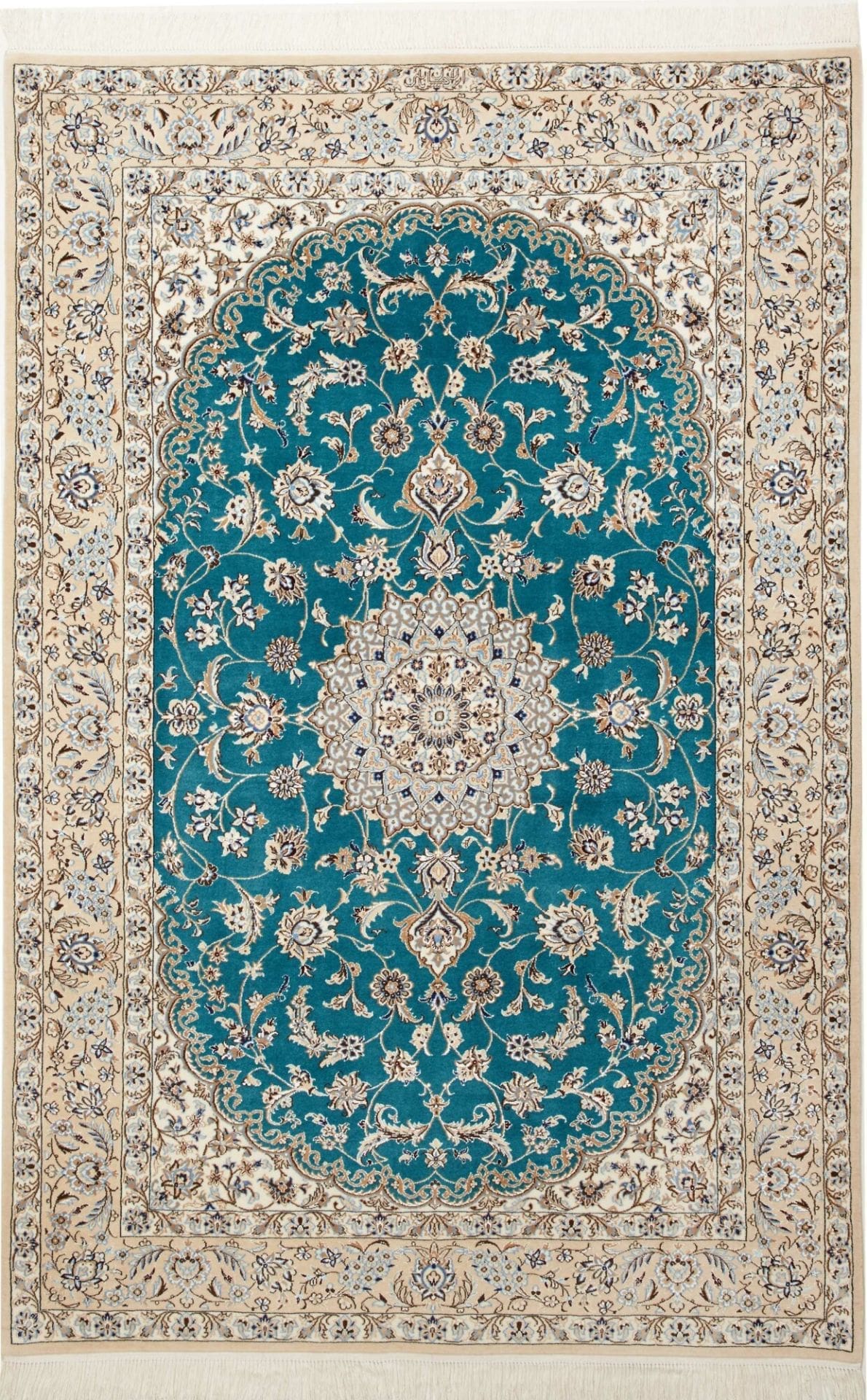 Nain Teppich 132 x 195 cm, florales Design, handgeknüpft