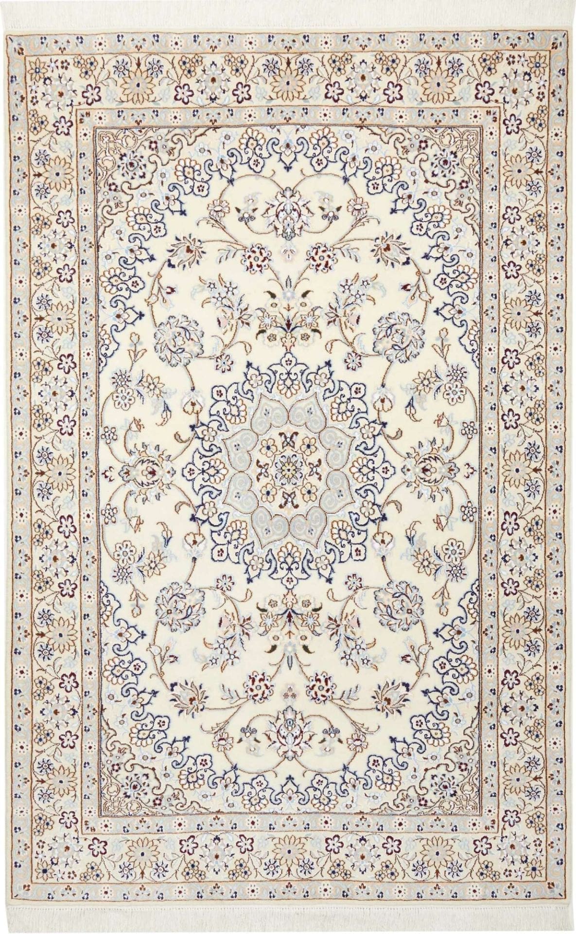 Nain Teppich 133 x 203 cm, florale Muster, Schurwolle, handgeknüpft