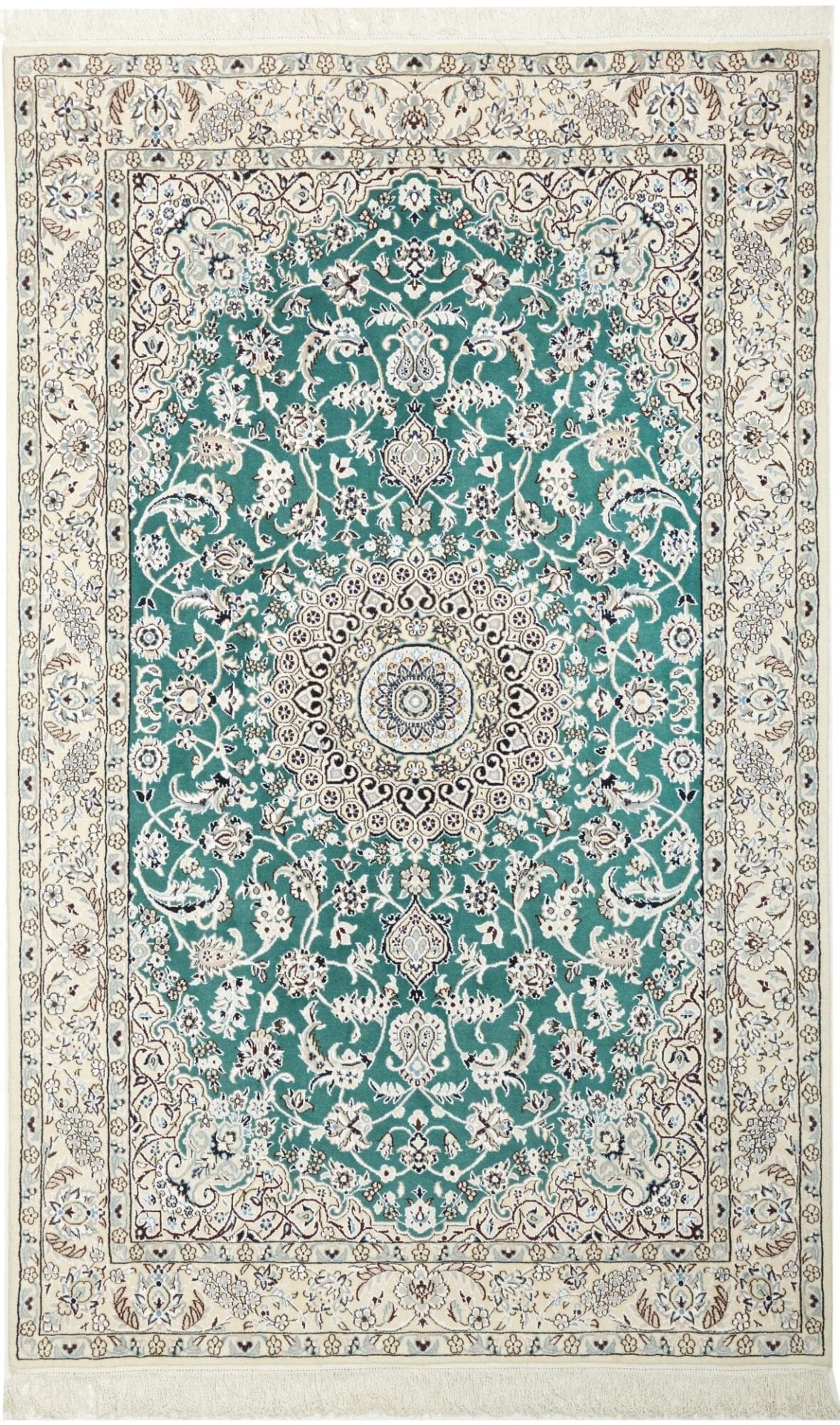 Nain Teppich 133 x 208 cm, florale Muster, Schurwolle, handgeknüpft