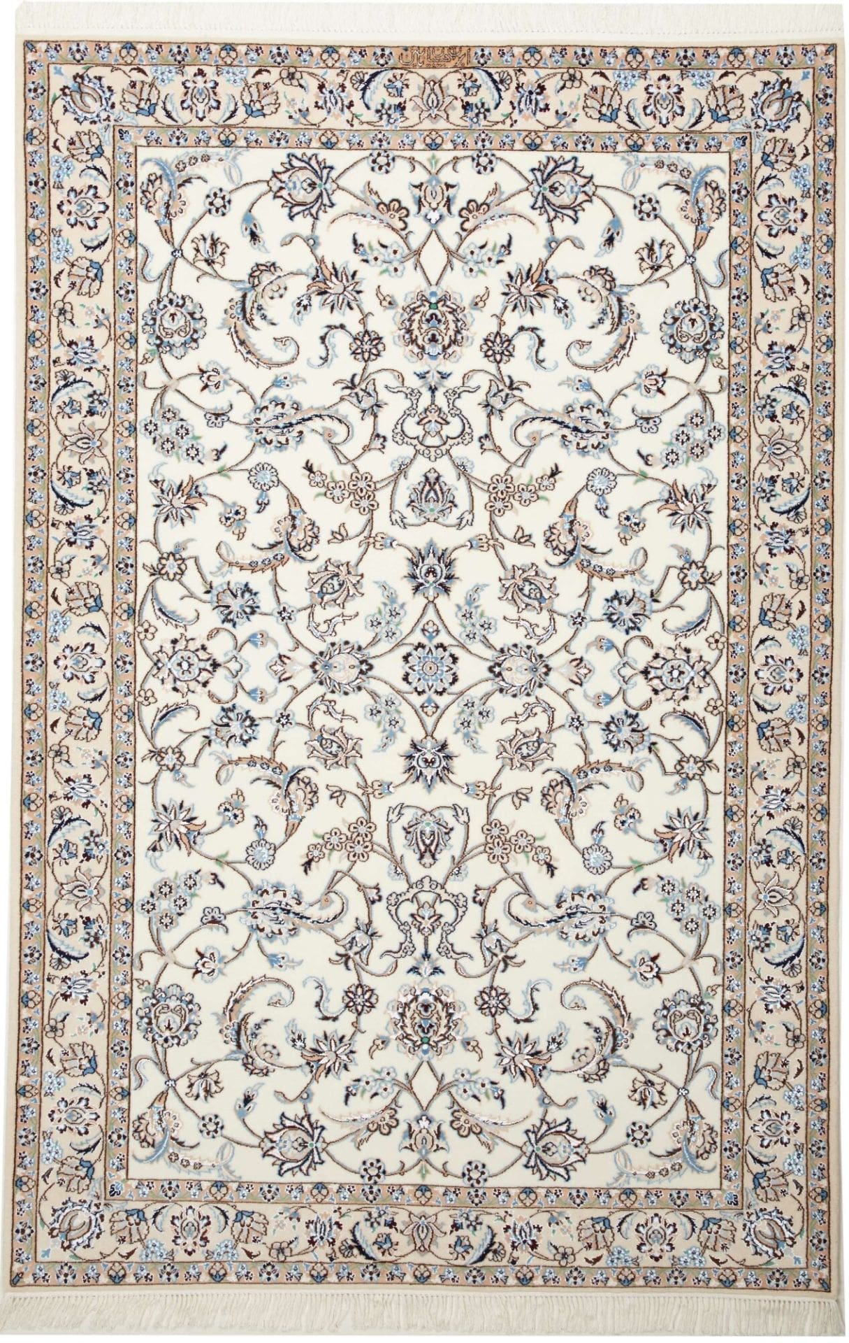 Nain Teppich 134 x 195cm, handgeknüpft, florales Design, Perserteppich