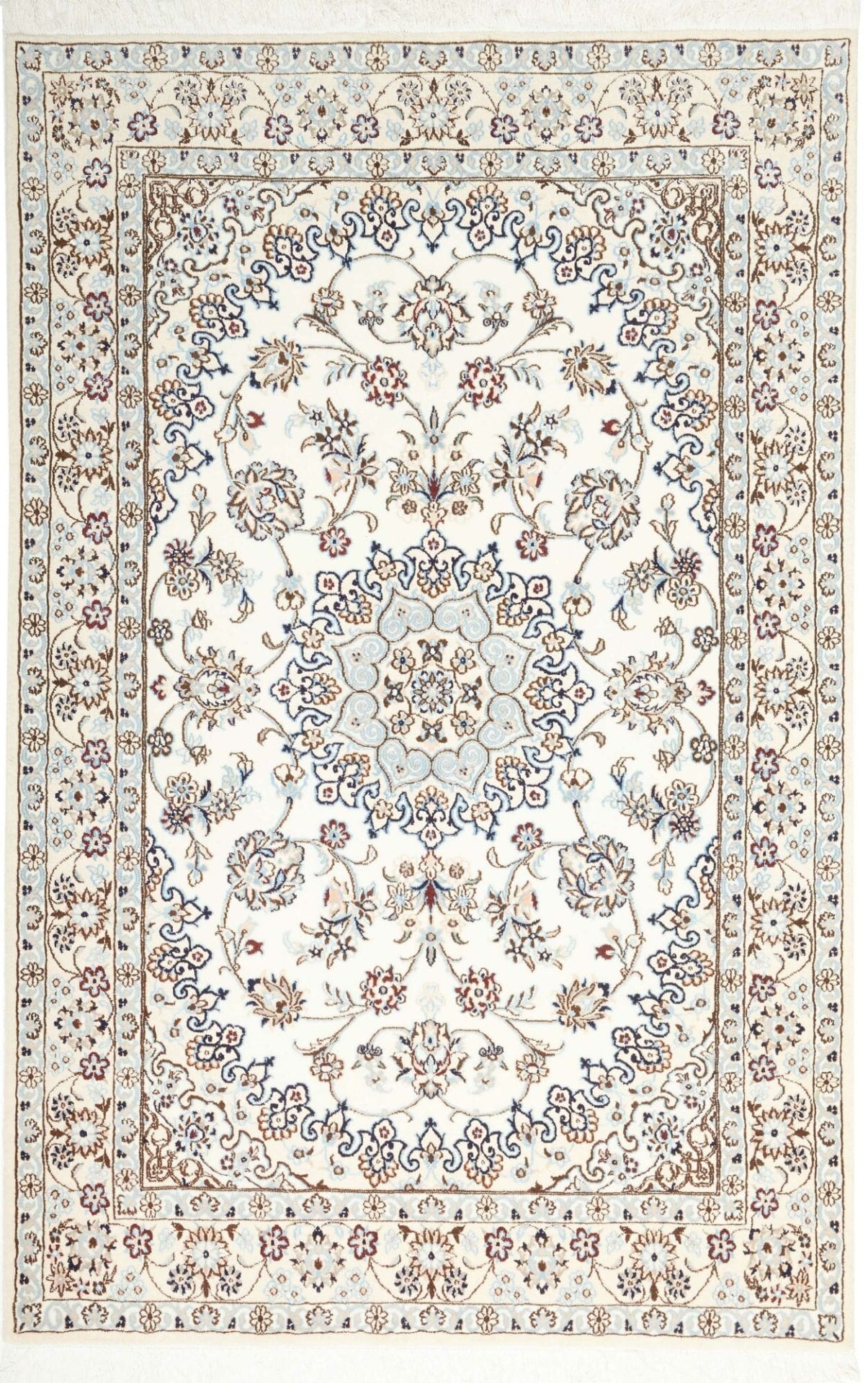 Nain Teppich 135 x 202cm, florales Design, Schurwolle, handgeknüpft
