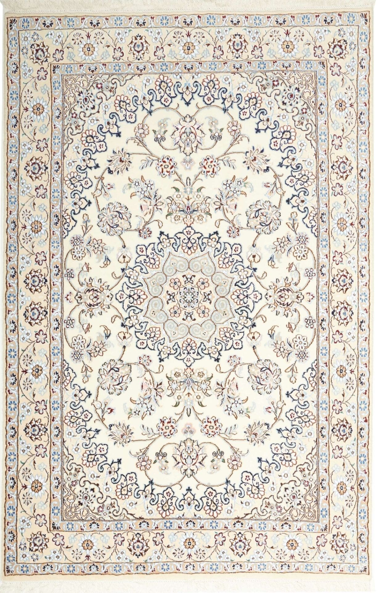 Nain Teppich 135 x 203 cm, florale Muster, handgeknüpft, Perserteppich