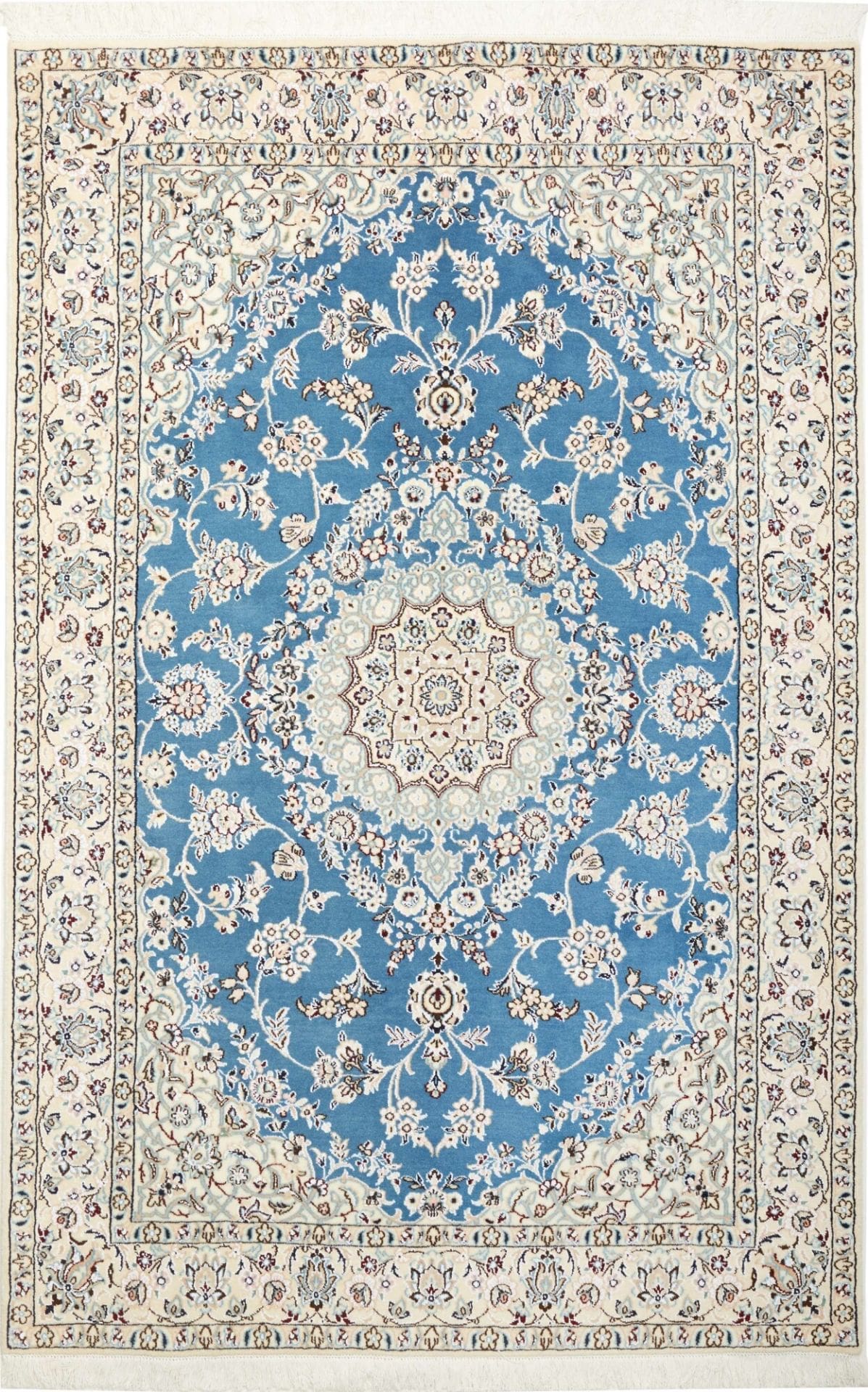 Nain Teppich 135 x 205 cm, florales Design, handgeknüpft