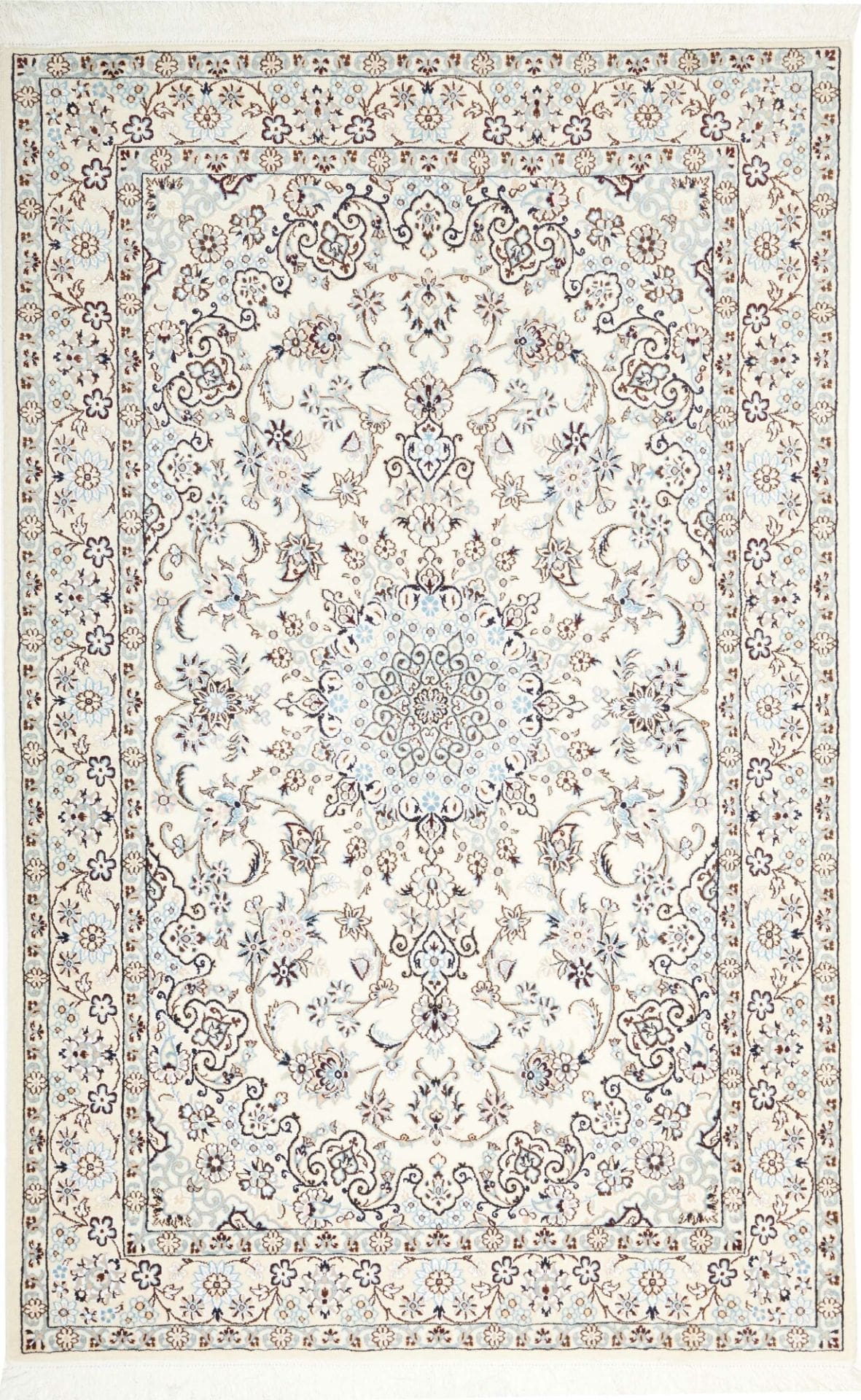 Nain Teppich 135 x 205 cm, florales Muster, handgeknüpft, Perserteppich