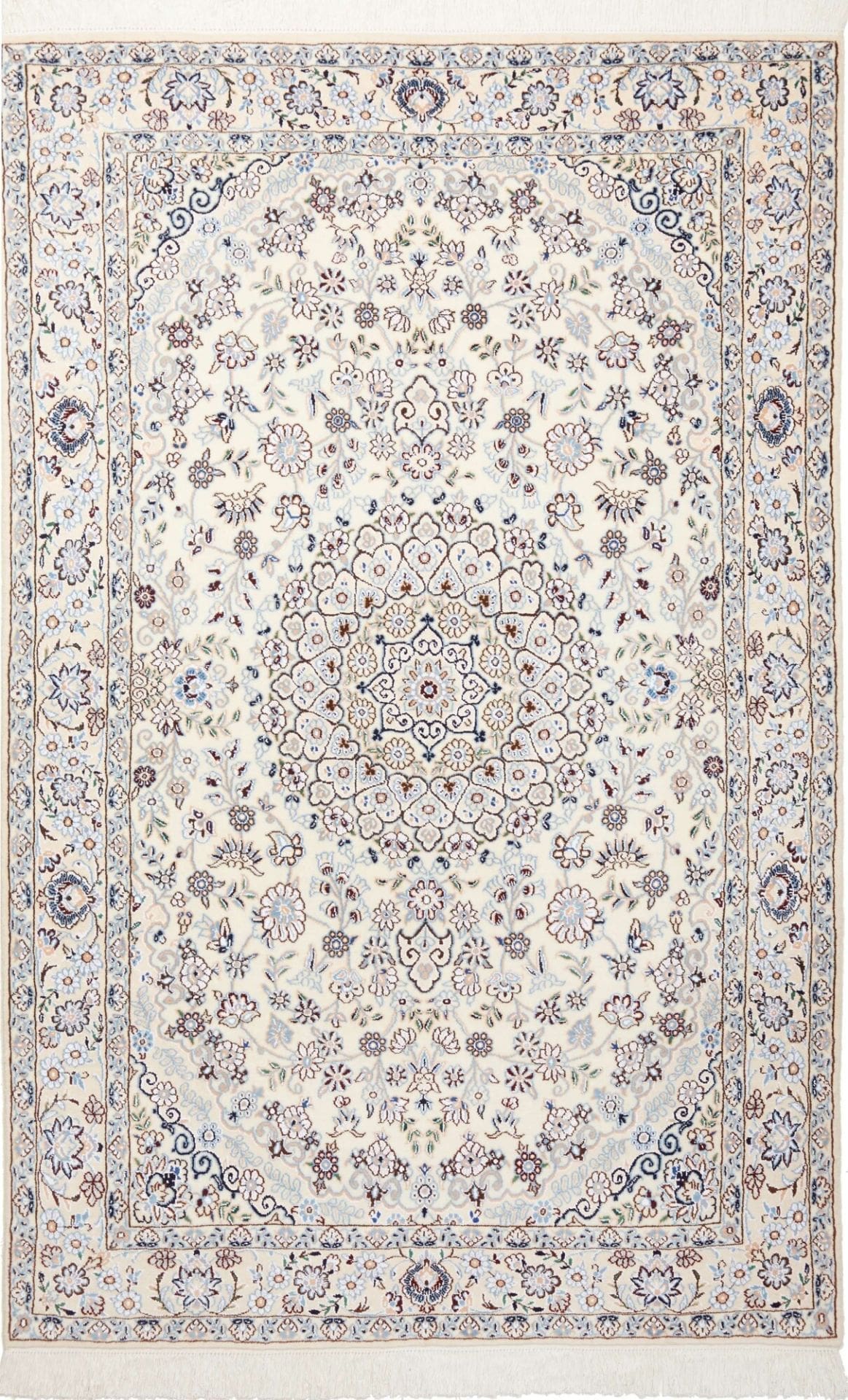 Nain Teppich 135 x 205cm, florales Muster, handgeknüpft, Perserteppich