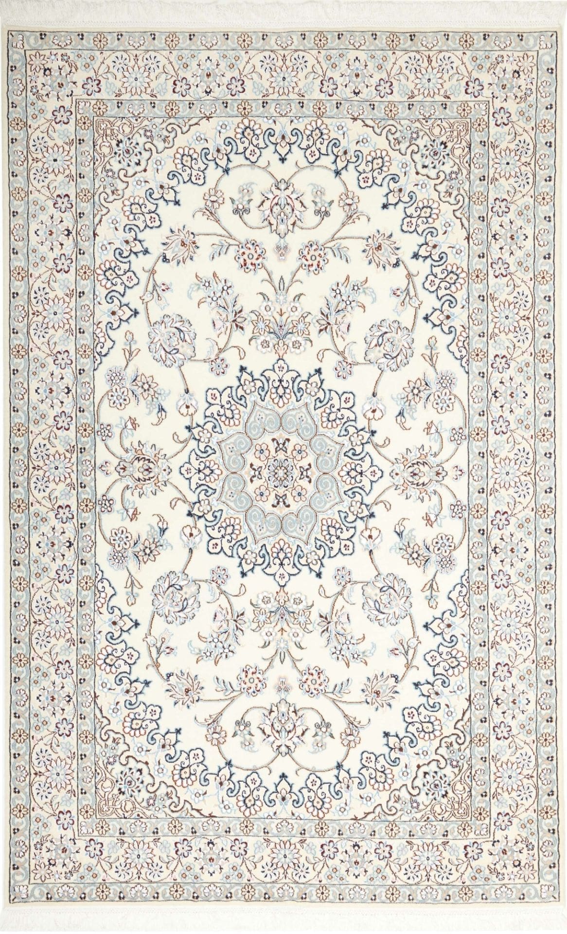 Nain Teppich 135 x 206cm, florales Muster, handgeknüpft, Perserteppich