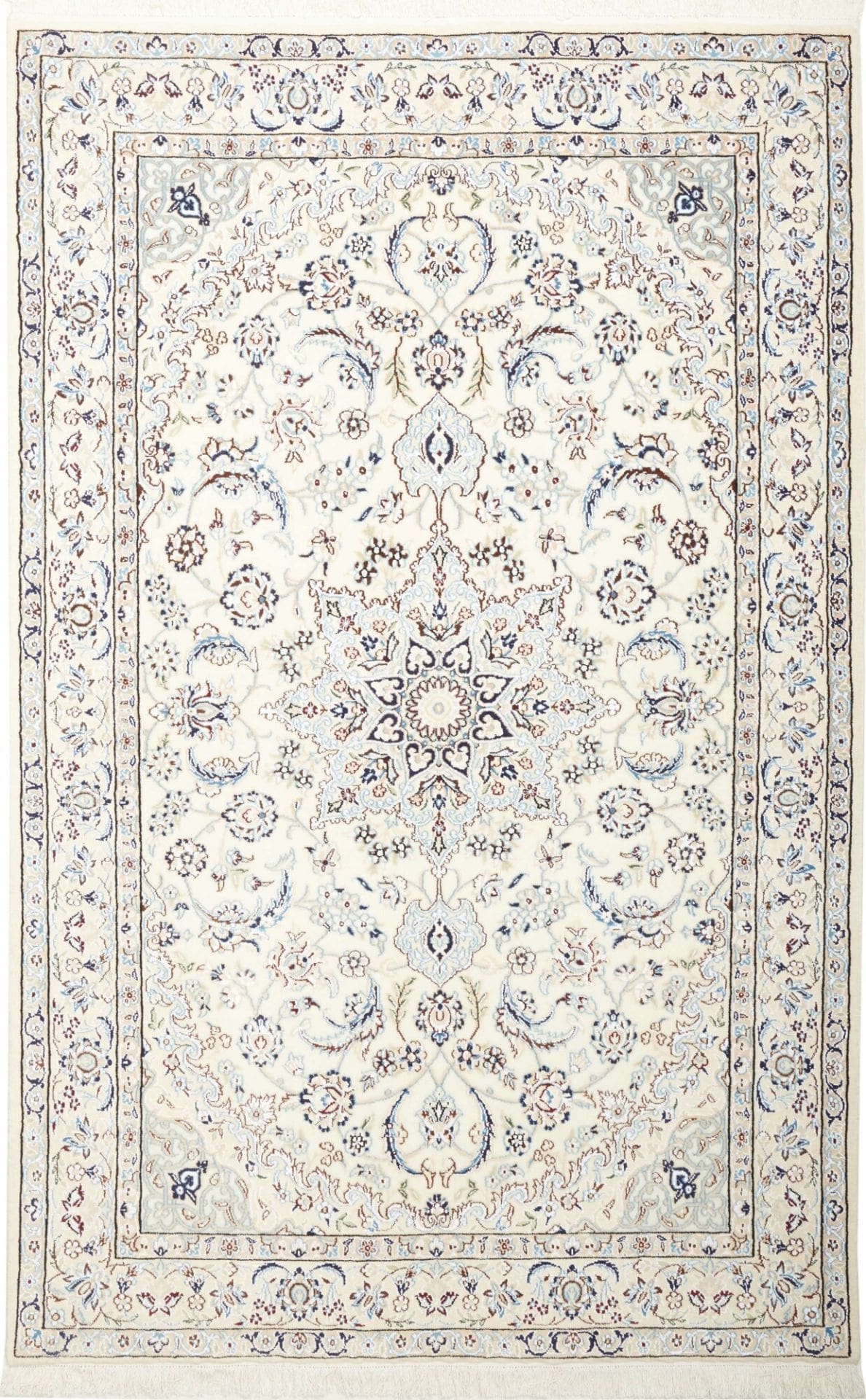 Nain Teppich 135 x 208 cm, florale Muster, Schurwolle, handgeknüpft