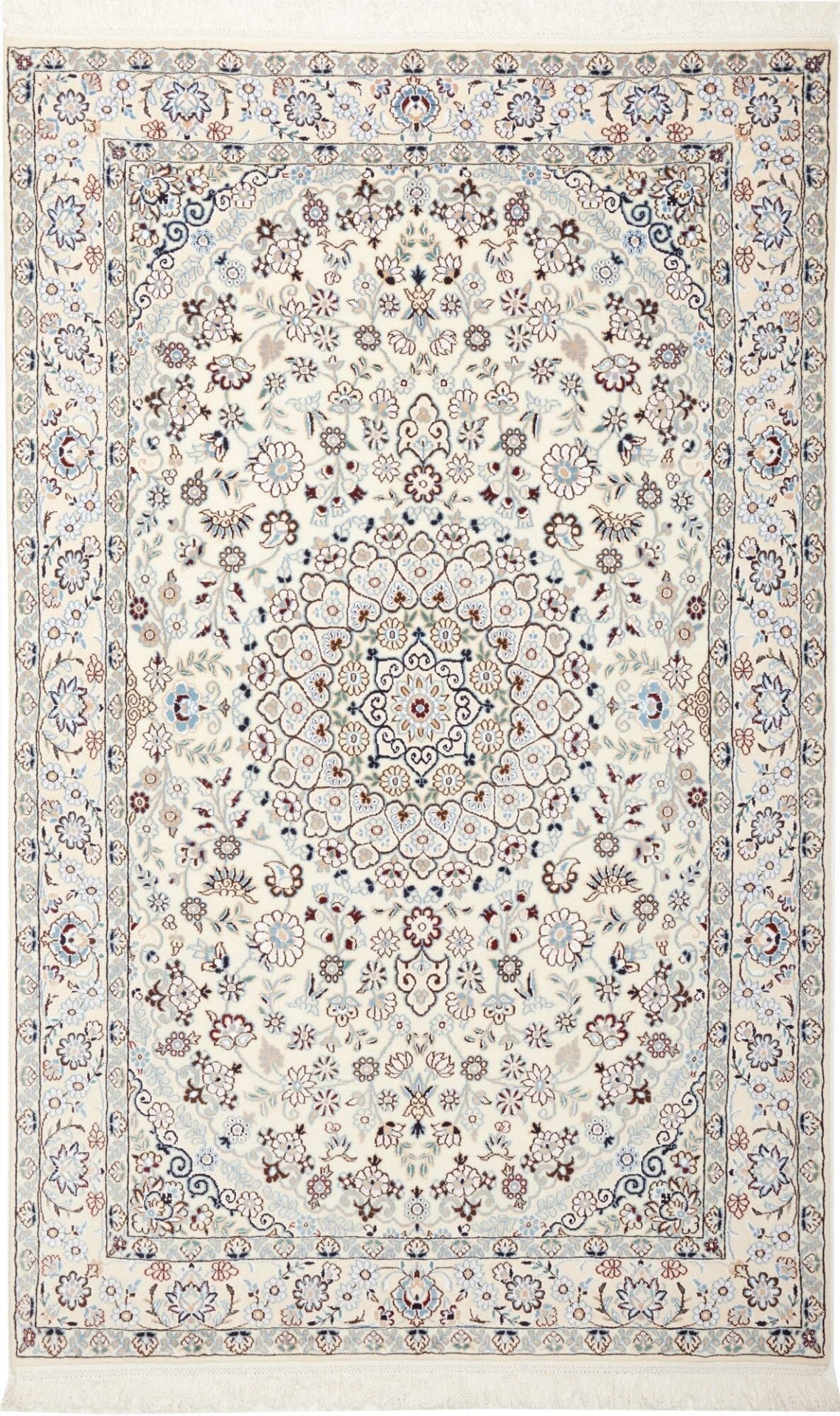 Nain Teppich 135 x 210 cm, florales Muster, handgeknüpft, Perserteppich