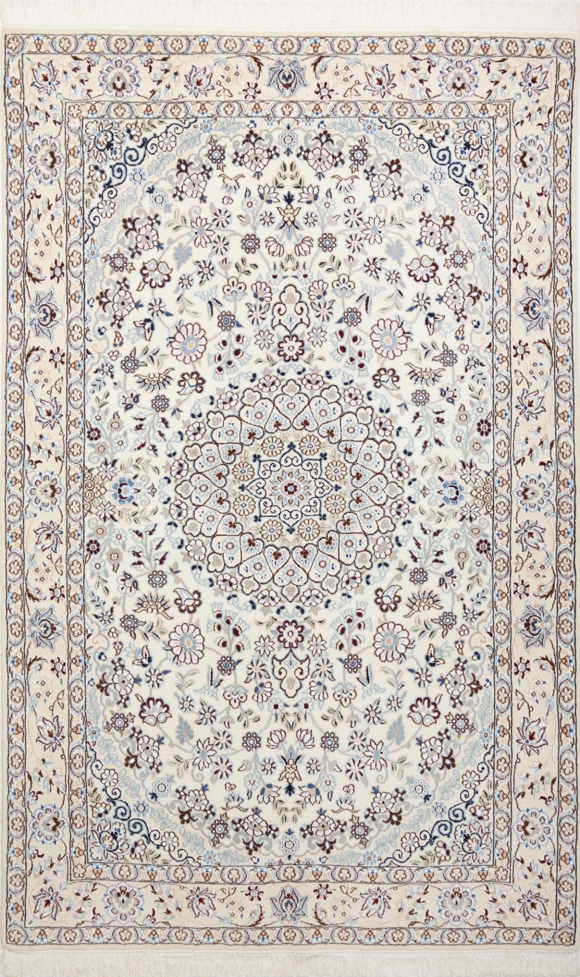 Nain Teppich 135 x 212 cm, florales Muster, handgeknüpft, Perserteppich