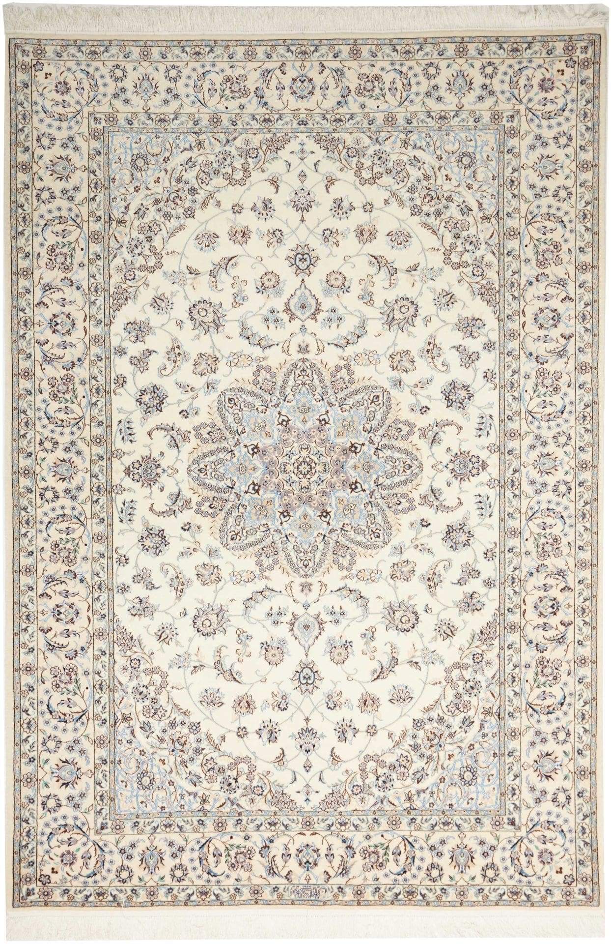 Nain Teppich 135x201cm, Schurwolle, florales Muster, handgeknüpft