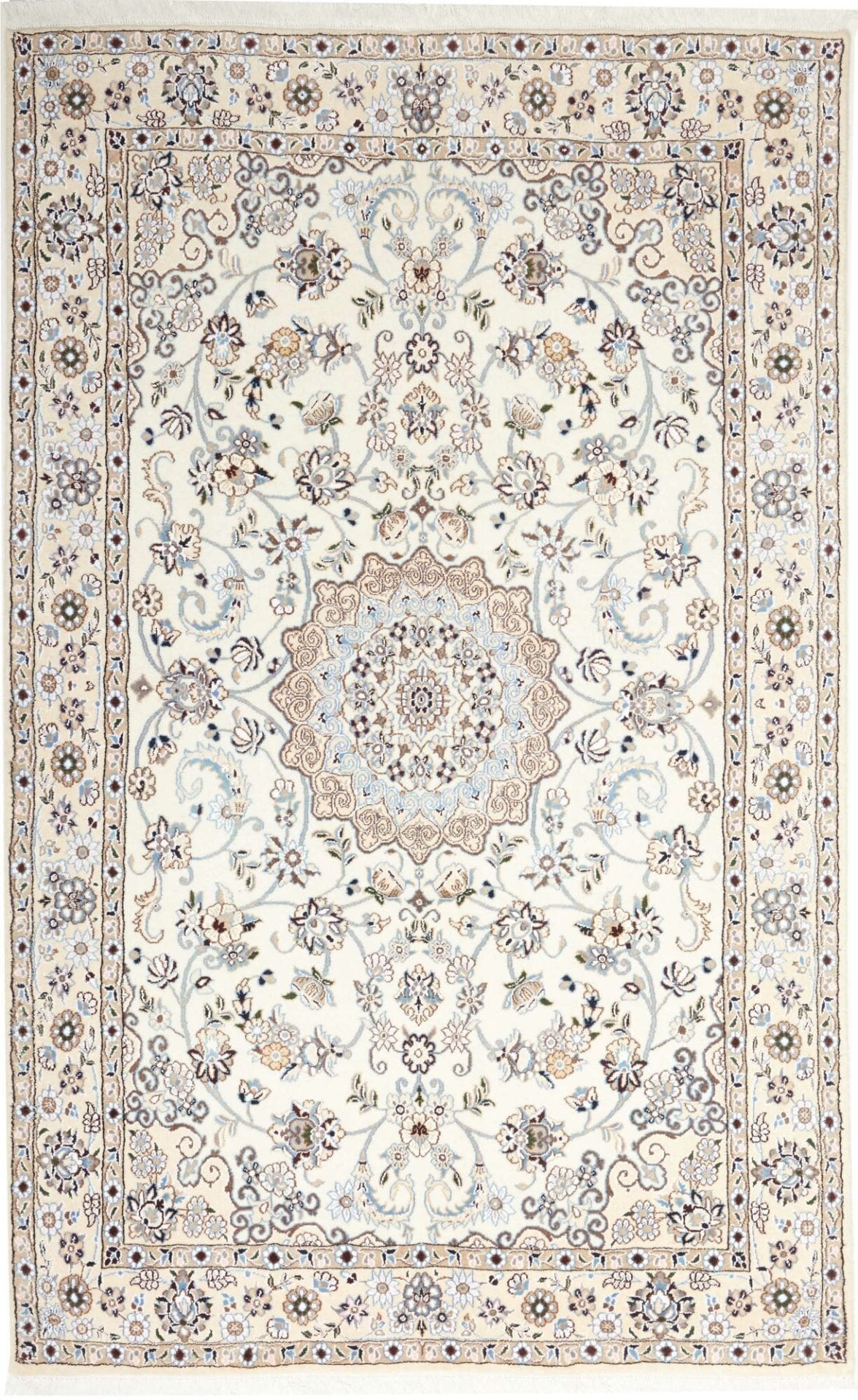 Nain Teppich 136 x 210cm, florale Muster, handgeknüpft, Perserteppich