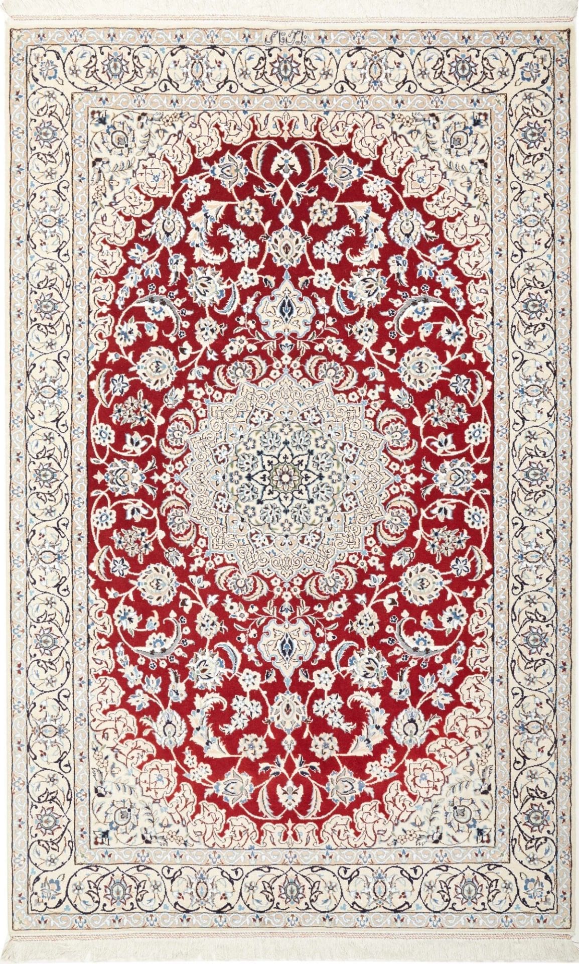 Nain Teppich 137 x 213 cm, florales Design, handgeknüpft, Perserteppich
