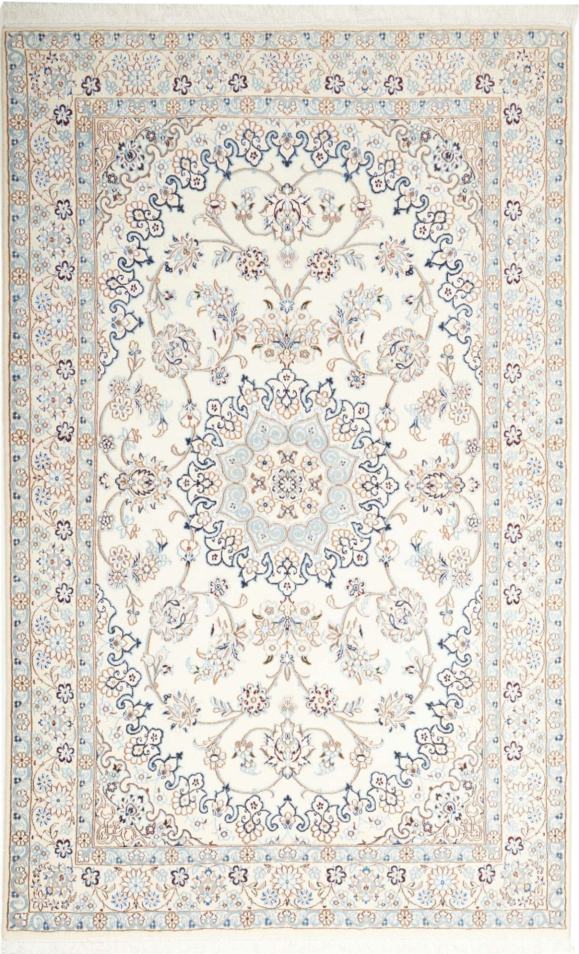 Nain Teppich 139 x 217 cm, florale Muster, handgeknüpft, Perserteppich