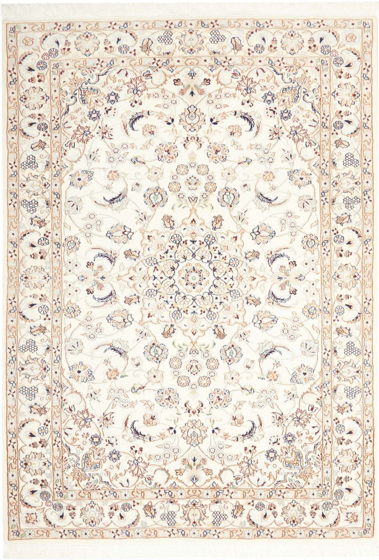 Nain Teppich 141 x 193 cm, florales Muster, Schurwolle, handgeknüpft