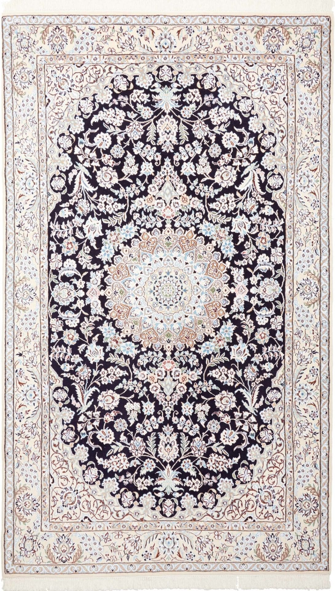 Nain Teppich 146 x 247 cm, florale Muster, handgeknüpft, Perserteppich