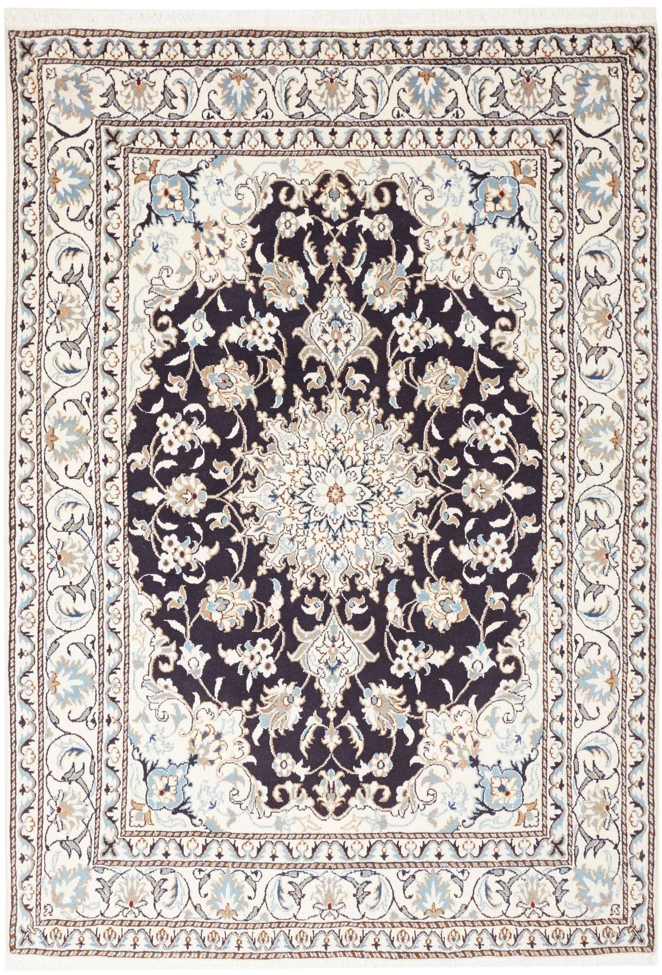 Nain Teppich 147 x 206cm, florales Muster, handgeknüpft