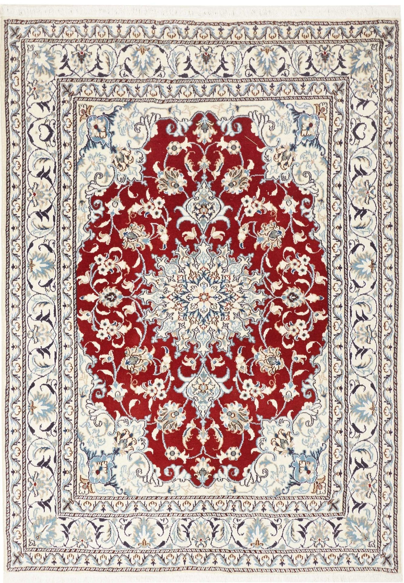 Nain Teppich 148 x 205 cm, florale Muster, handgeknüpft, Perserteppich