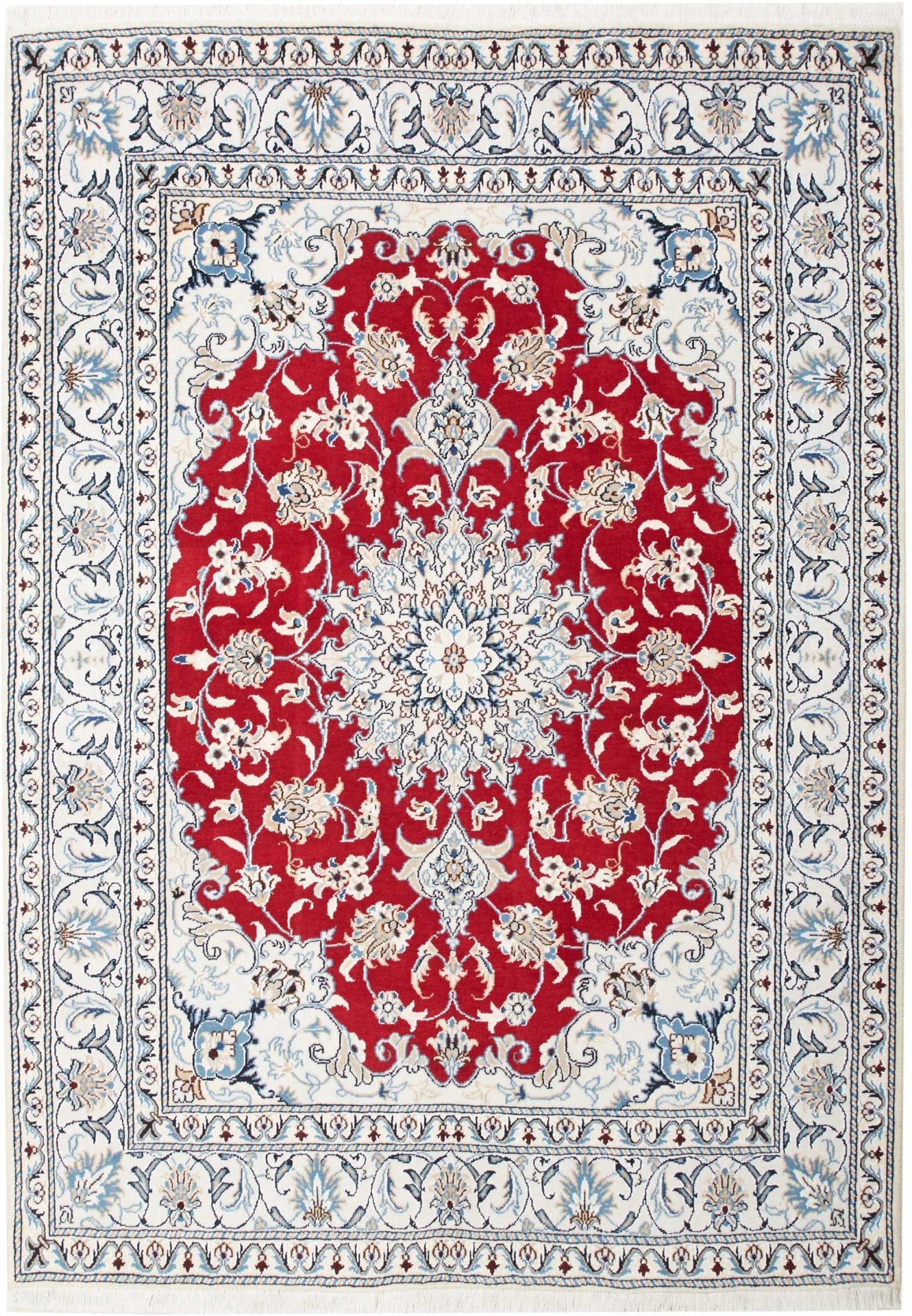 Nain Teppich 150 x 208 cm, florales Design, Schurwolle, handgeknüpft