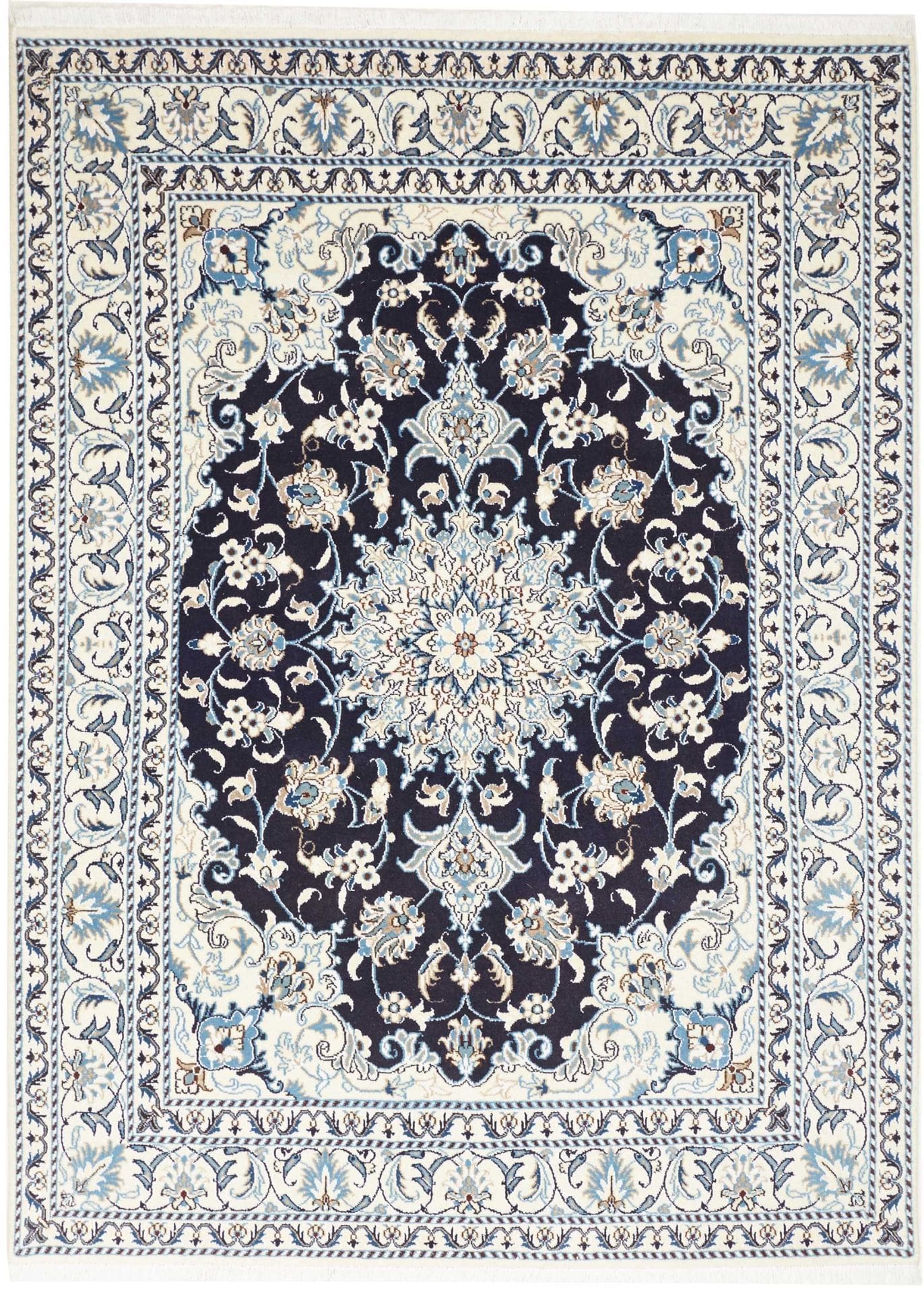 Nain Teppich 151 x 202 cm, florale Muster, handgeknüpft, Perserteppich