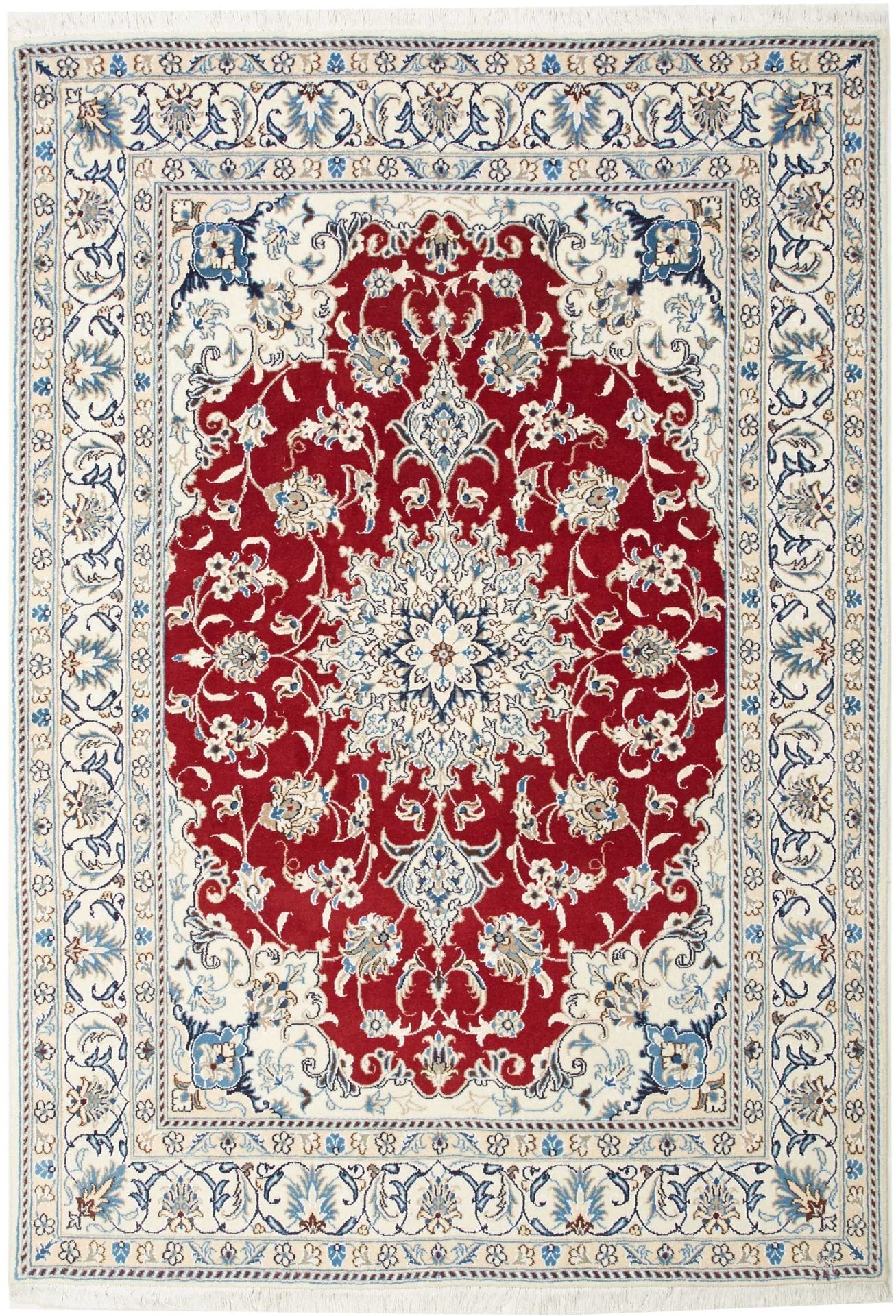 Nain Teppich 151 x 210 cm, florales Muster, handgeknüpft