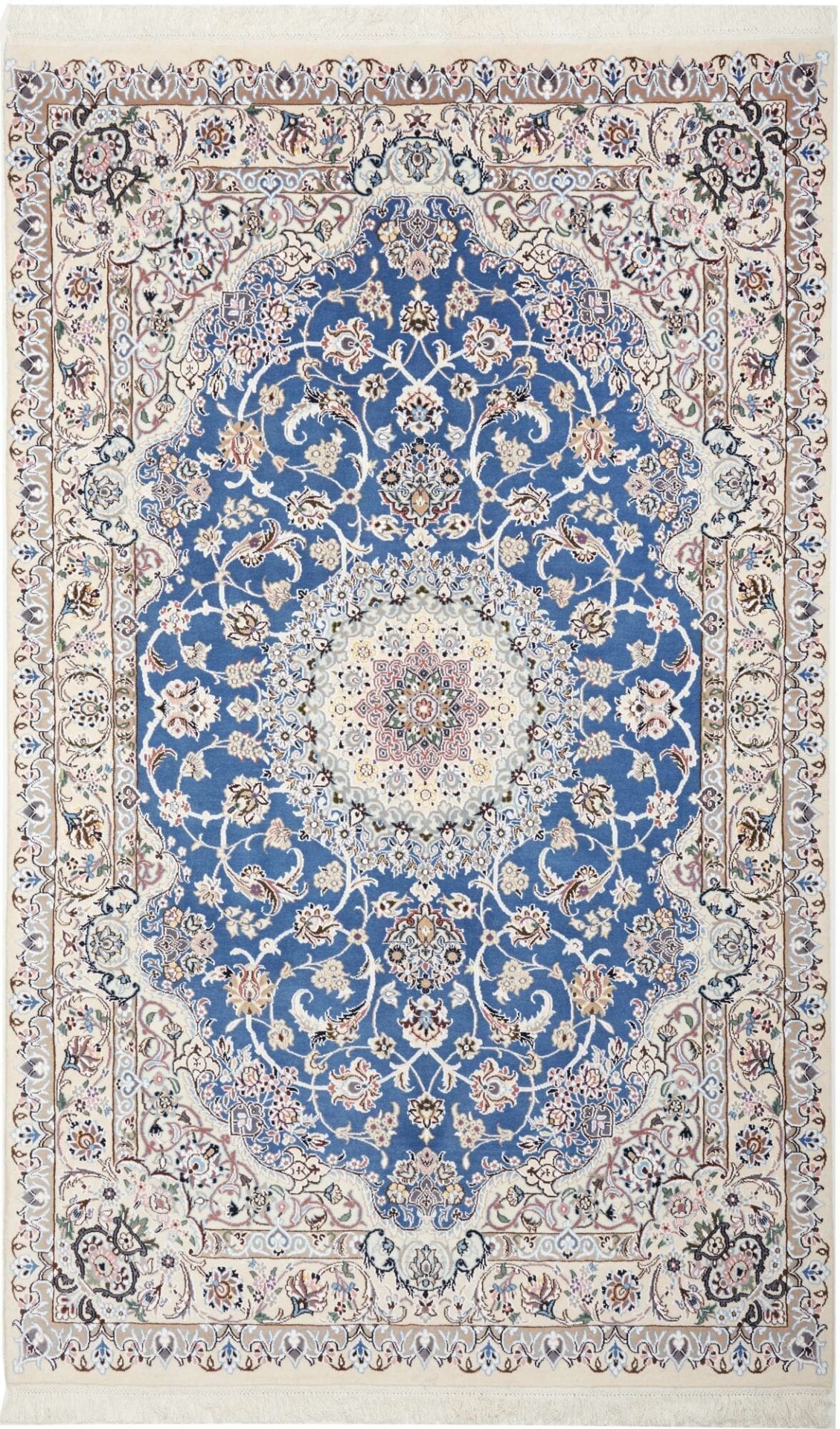 Nain Teppich 151 x 243 cm, florales Muster, Schurwolle, handgeknüpft