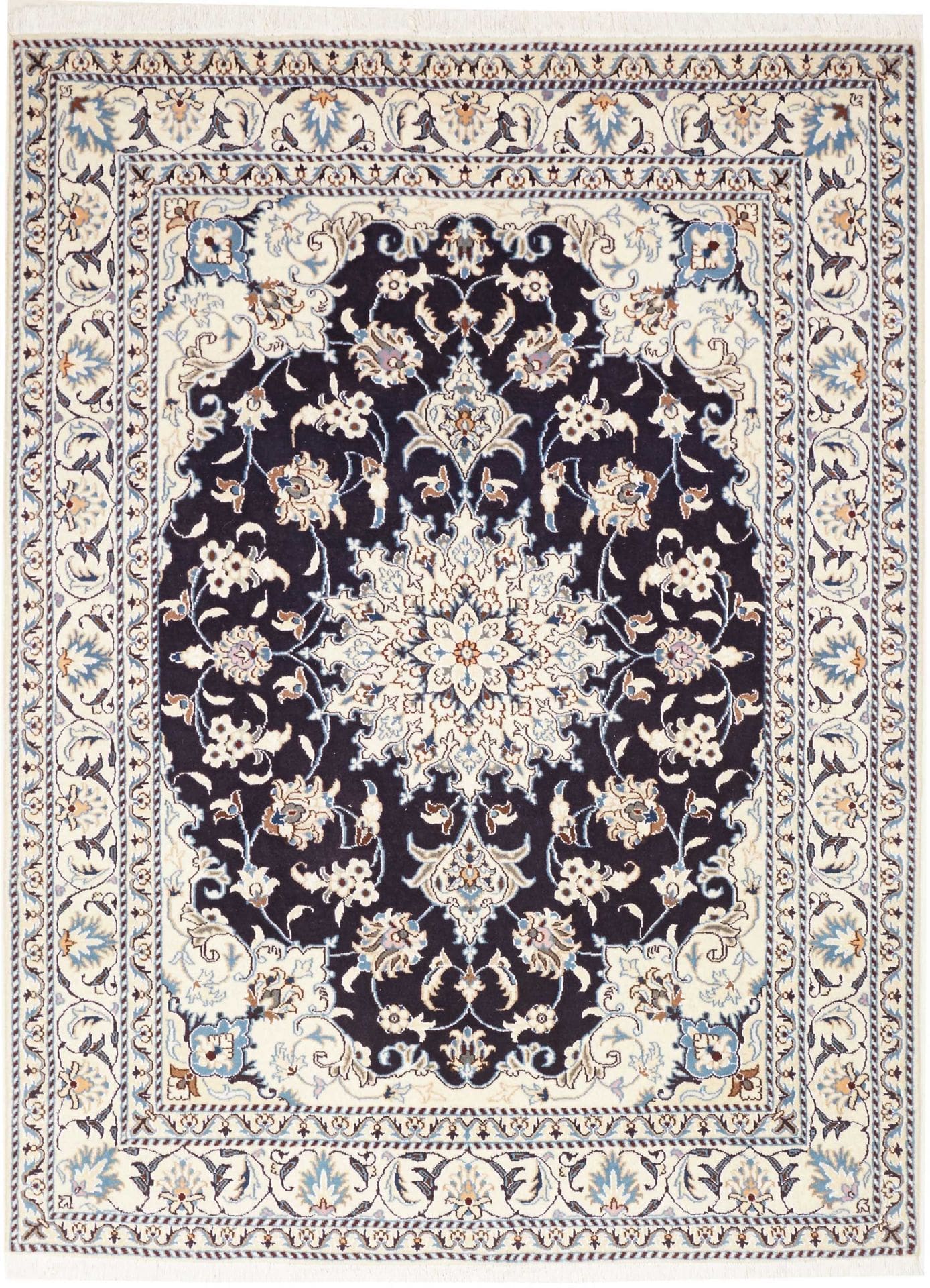 Nain Teppich 153 x 205 cm, florales Muster, handgeknüpft, Perserteppich