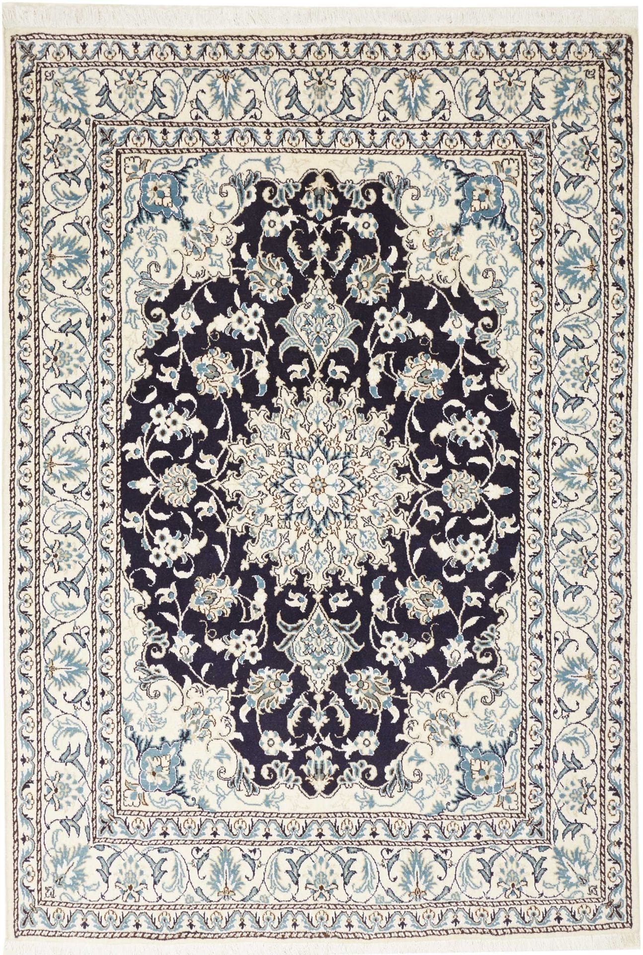 Nain Teppich 153 x 215 cm, florale Muster, handgeknüpft, Perserteppich