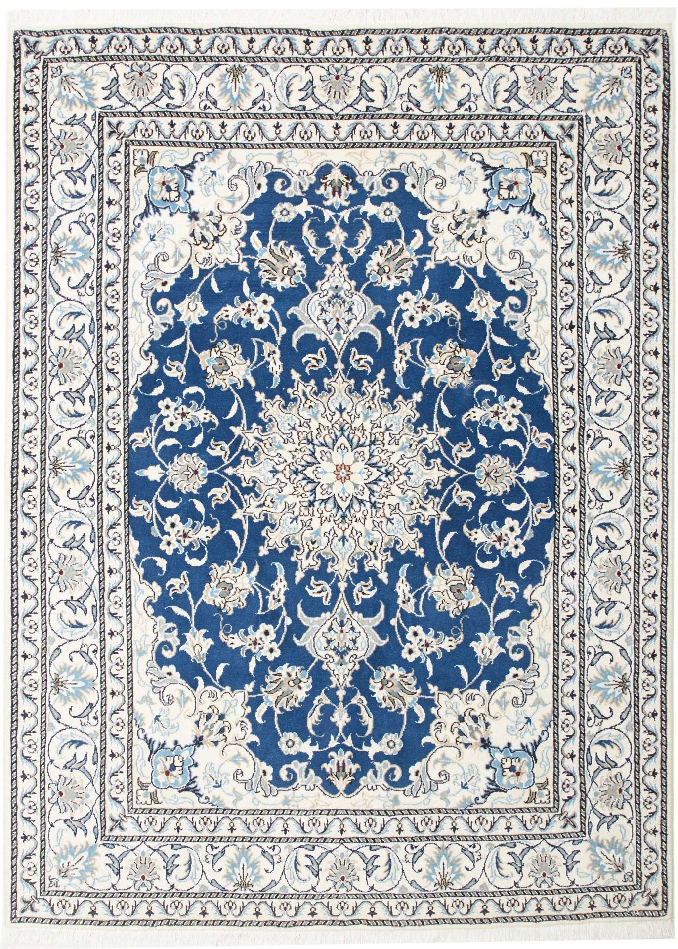 Nain Teppich 155 x 205 cm, florales Muster, Schurwolle, handgeknüpft