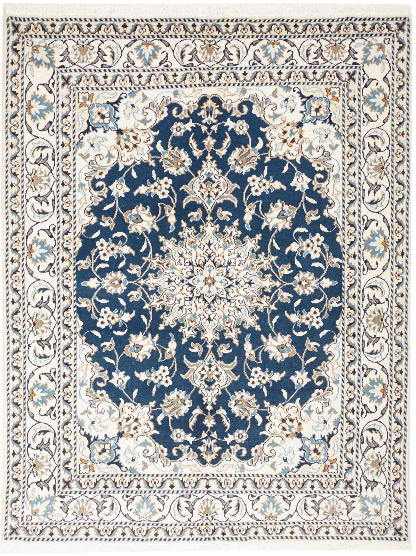 Nain Teppich 158 x 202cm, florales Design, Schurwolle, handgeknüpft