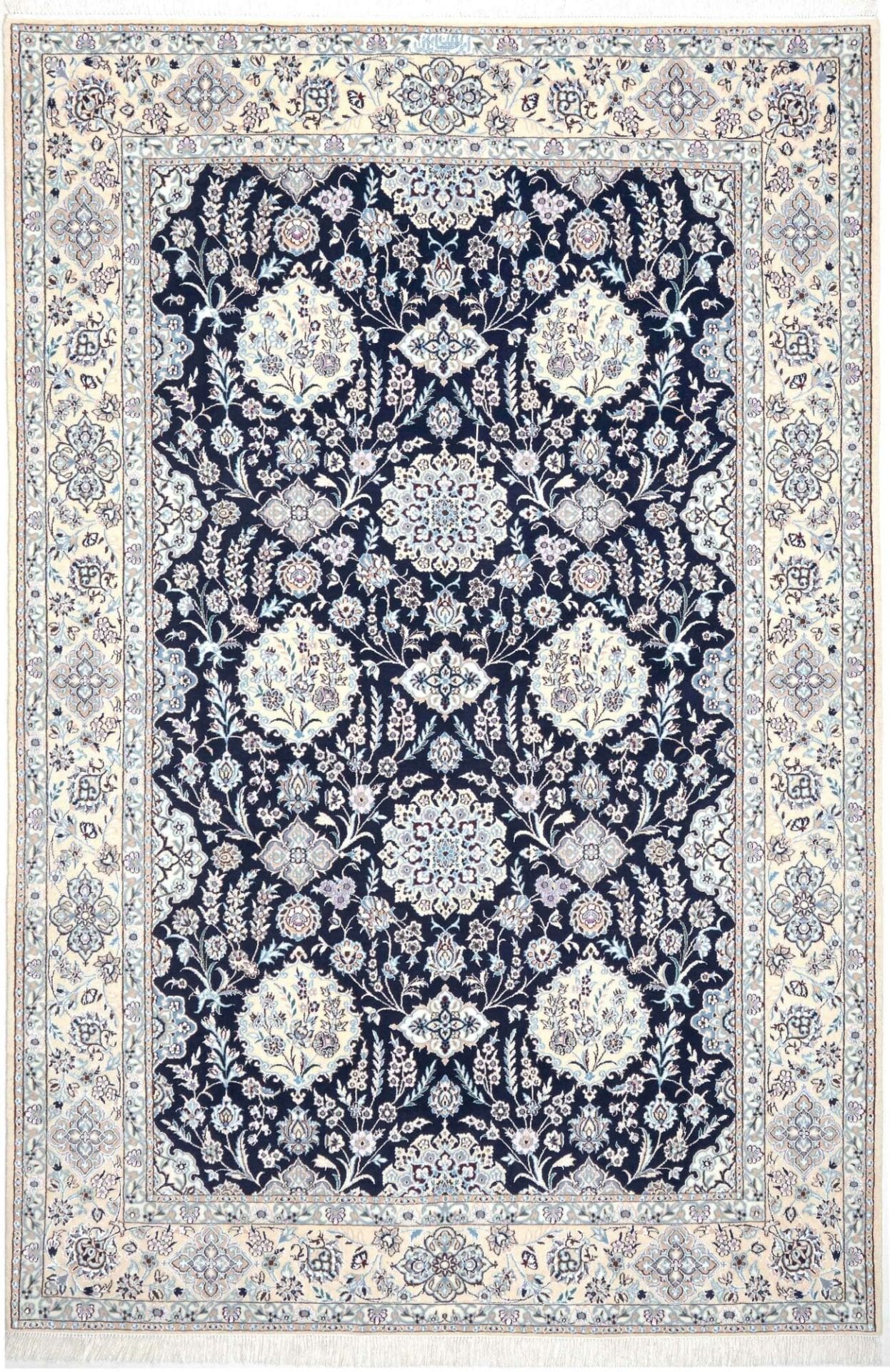 Nain Teppich 159 x 235 cm, florales Muster, Schurwolle, handgeknüpft