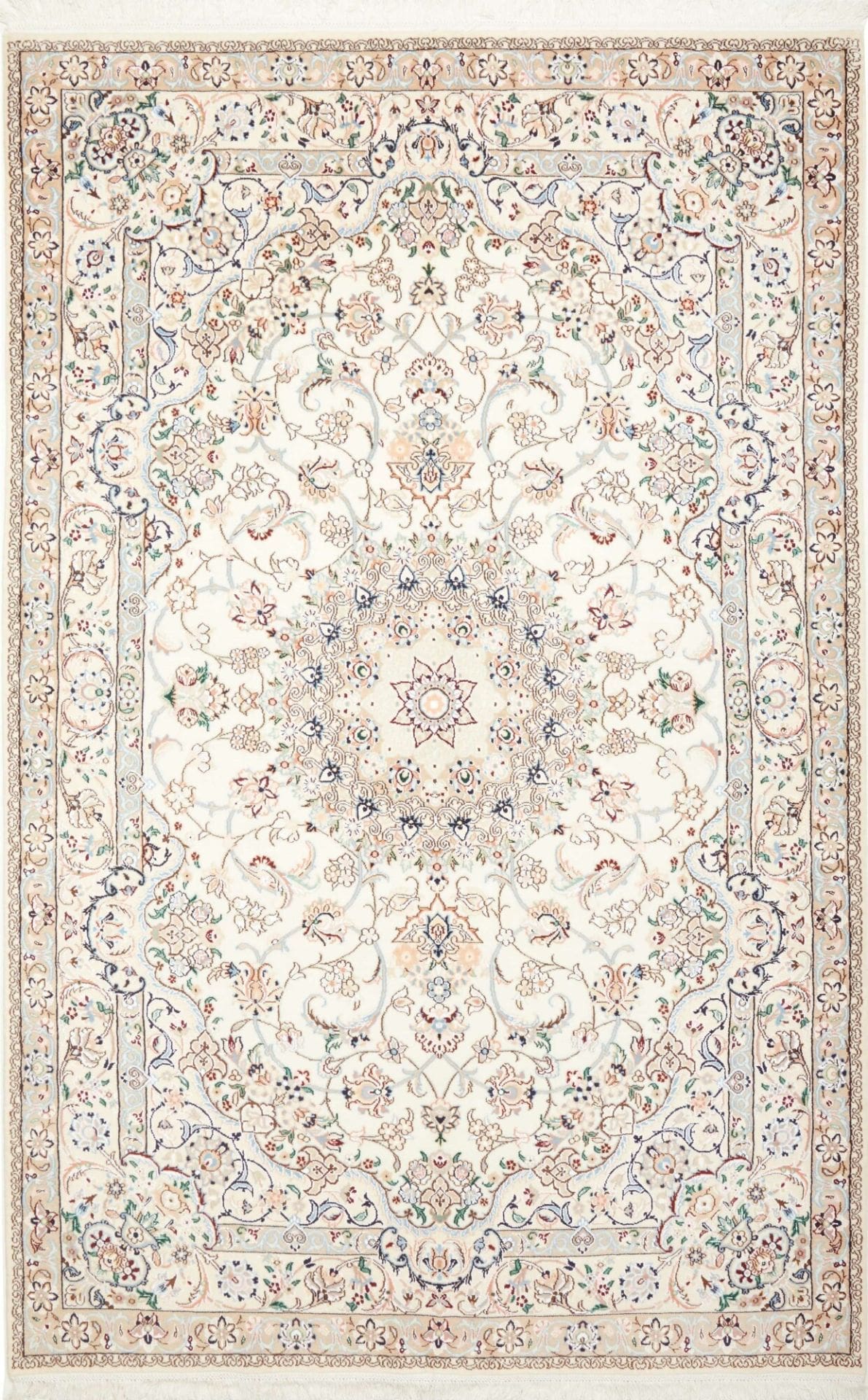 Nain Teppich 167 x 262 cm, florales Muster, handgeknüpft, Perserteppich