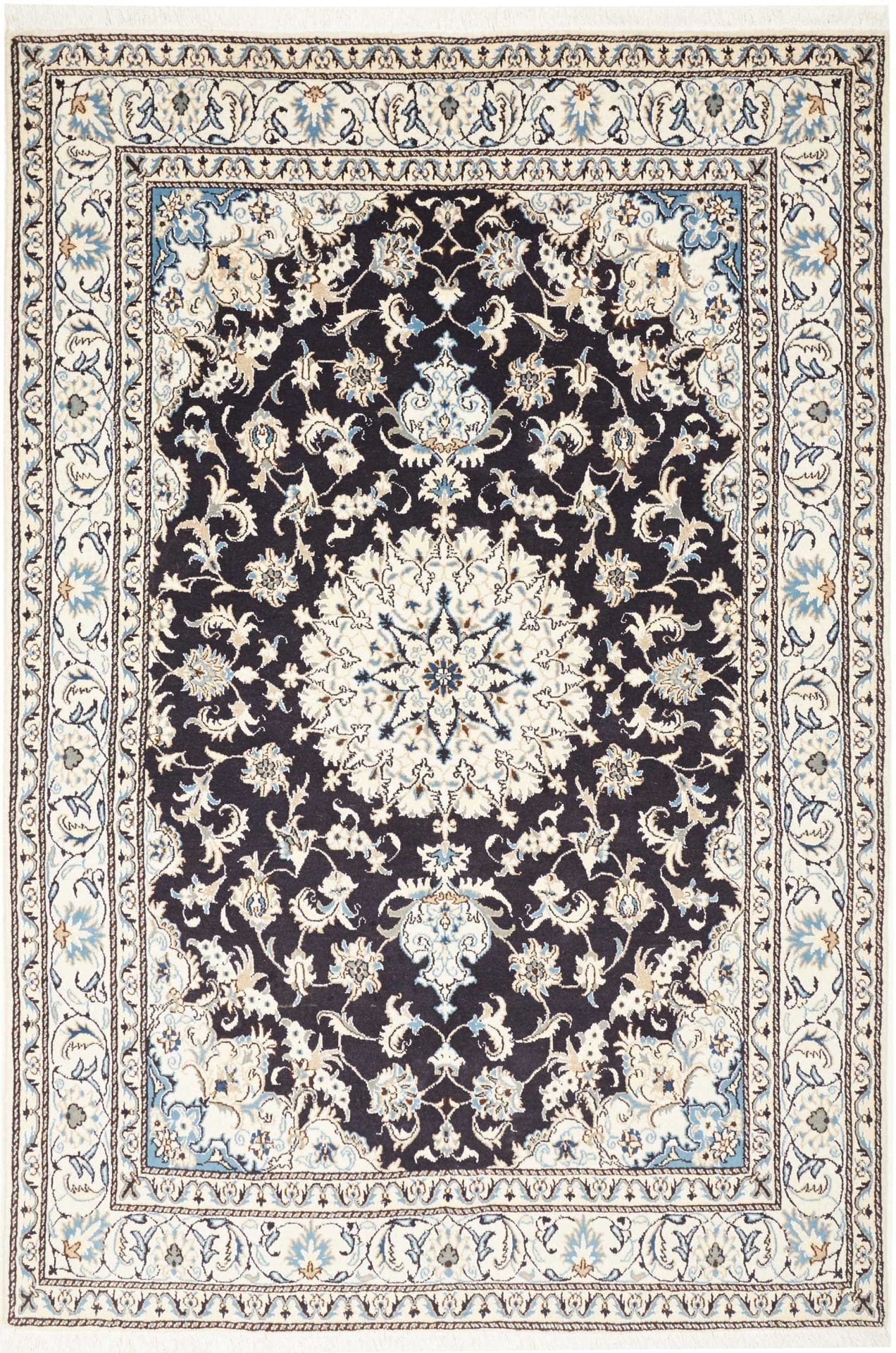 Nain Teppich 168 x 246 cm, florales Muster, Schurwolle, handgeknüpft