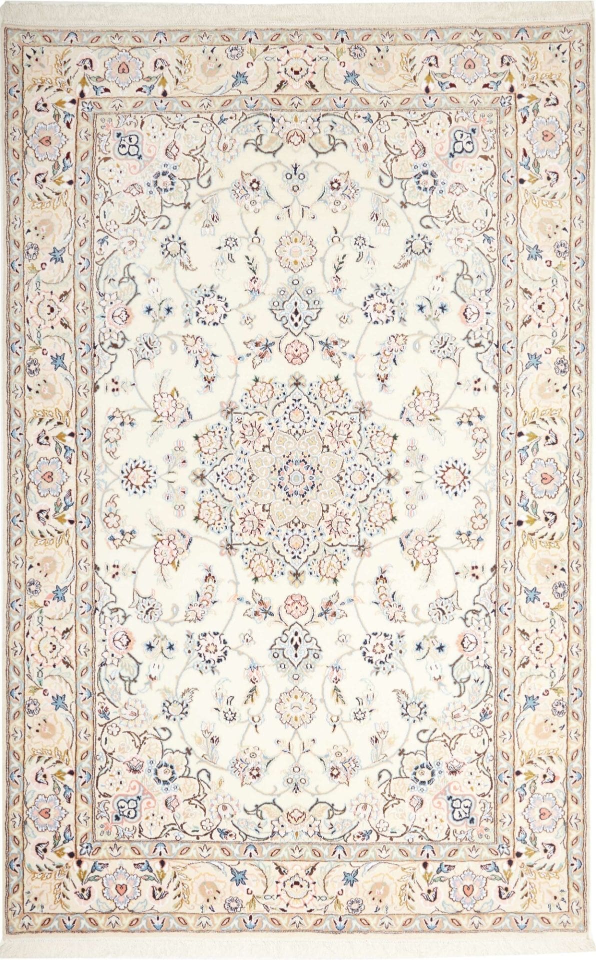 Nain Teppich 168 x 255 cm, florales Design, handgeknüpft, Perserteppich