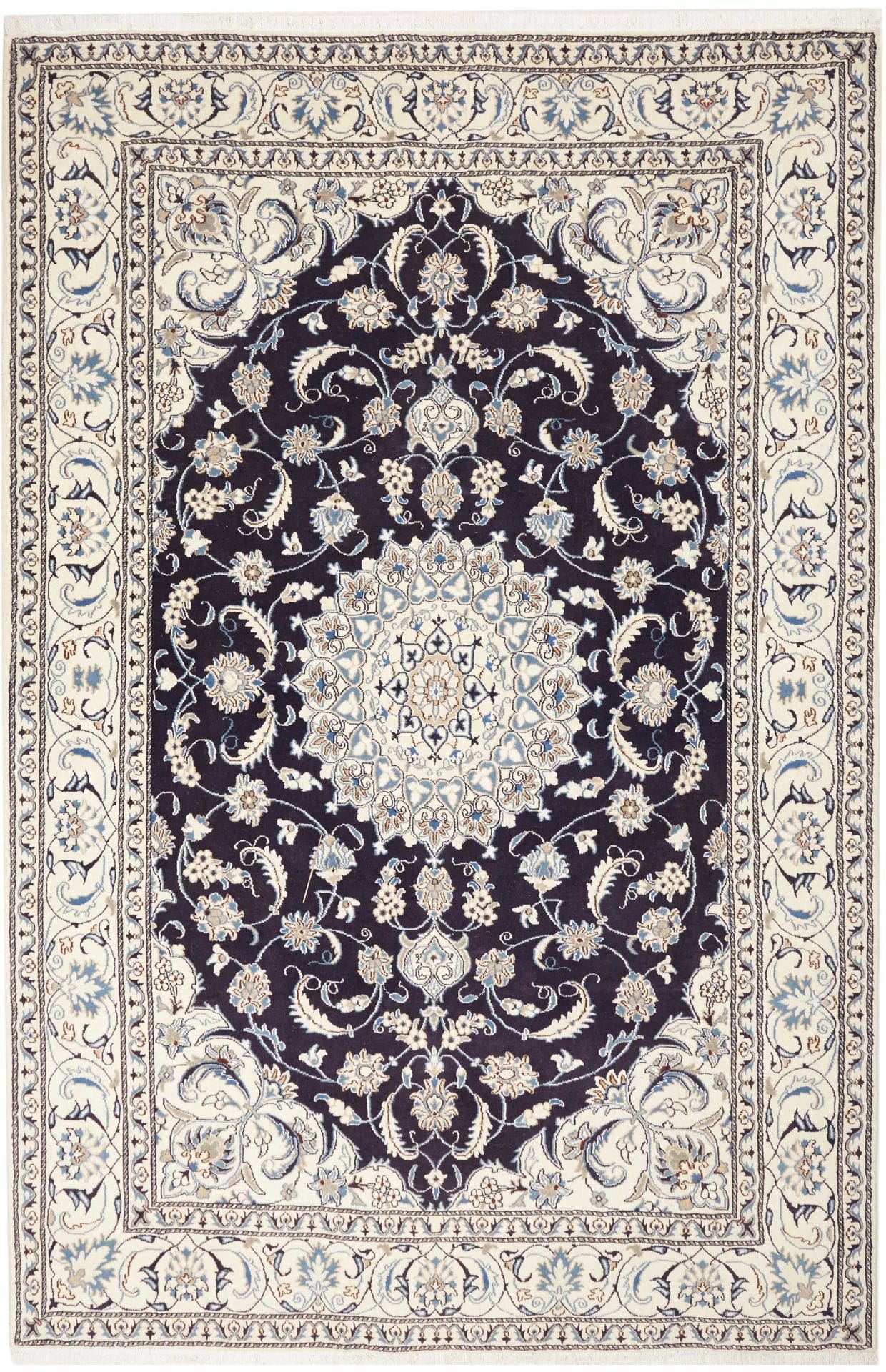 Nain Teppich 193 x 290cm, florales Design, aus Schurwolle, handgeknüpft