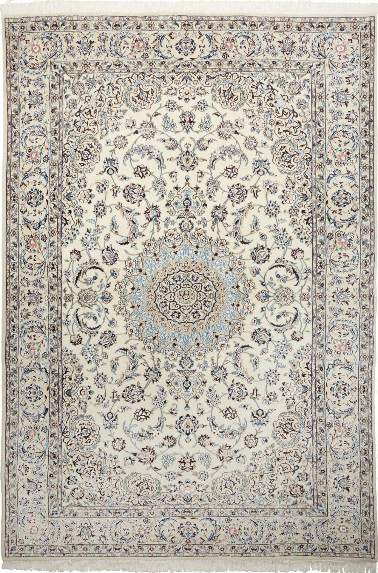 Nain Teppich 197 x 297 cm, florales Muster, handgeknüpft