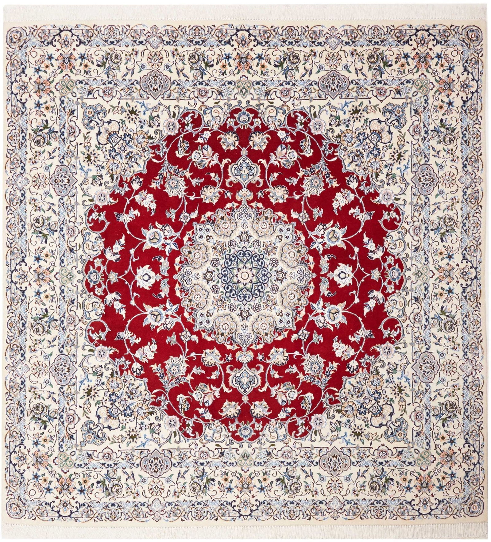 Nain Teppich 198 x 205cm, florales Muster, handgeknüpft, Perserteppich