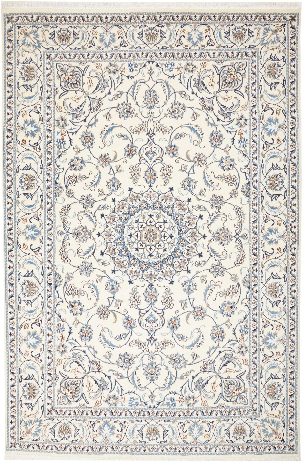 Nain Teppich 198 x 300 cm, florale Muster, handgeknüpft, Perserteppich