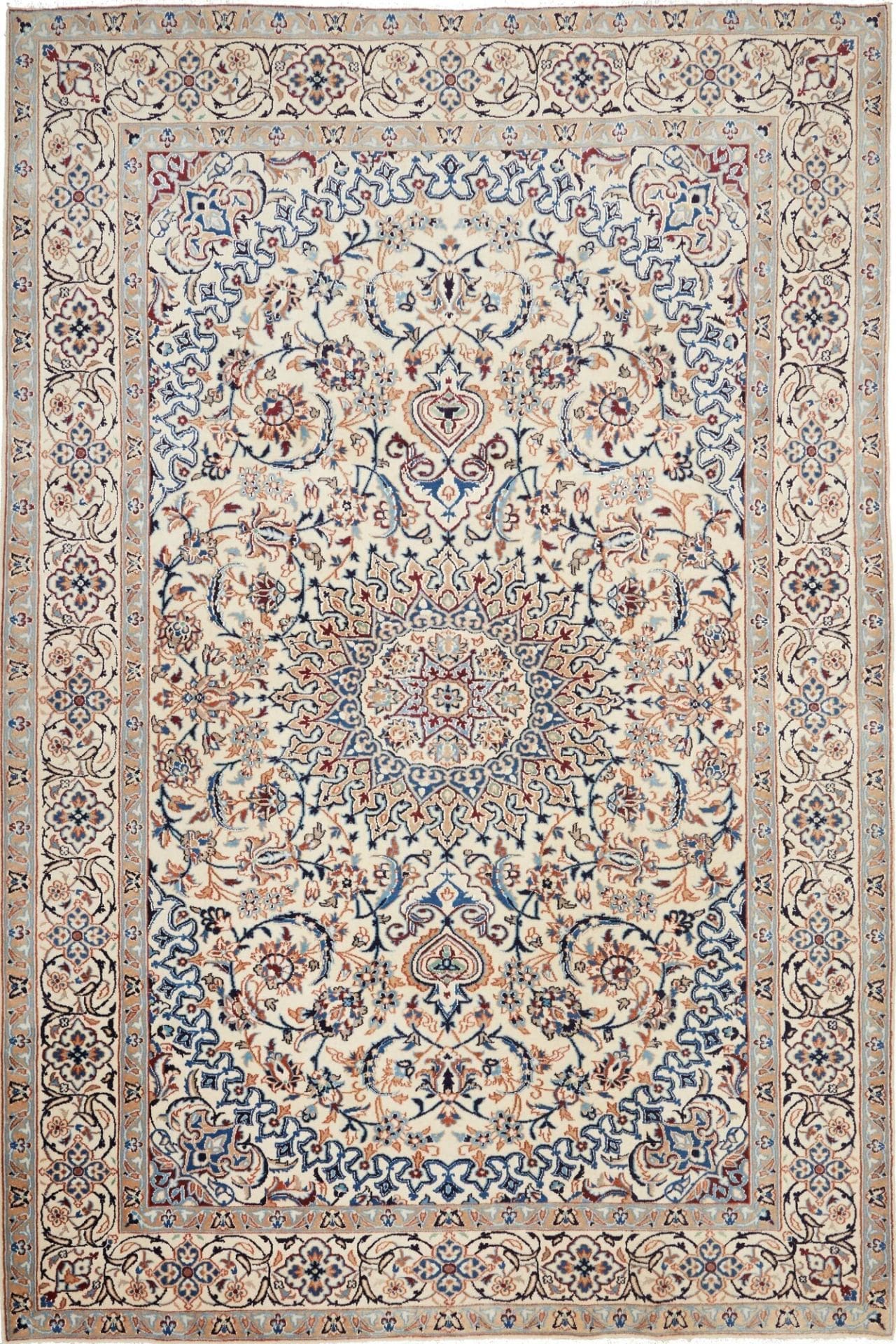 Nain Teppich 199 x 302cm, florales Muster, handgeknüpft, Perserteppich