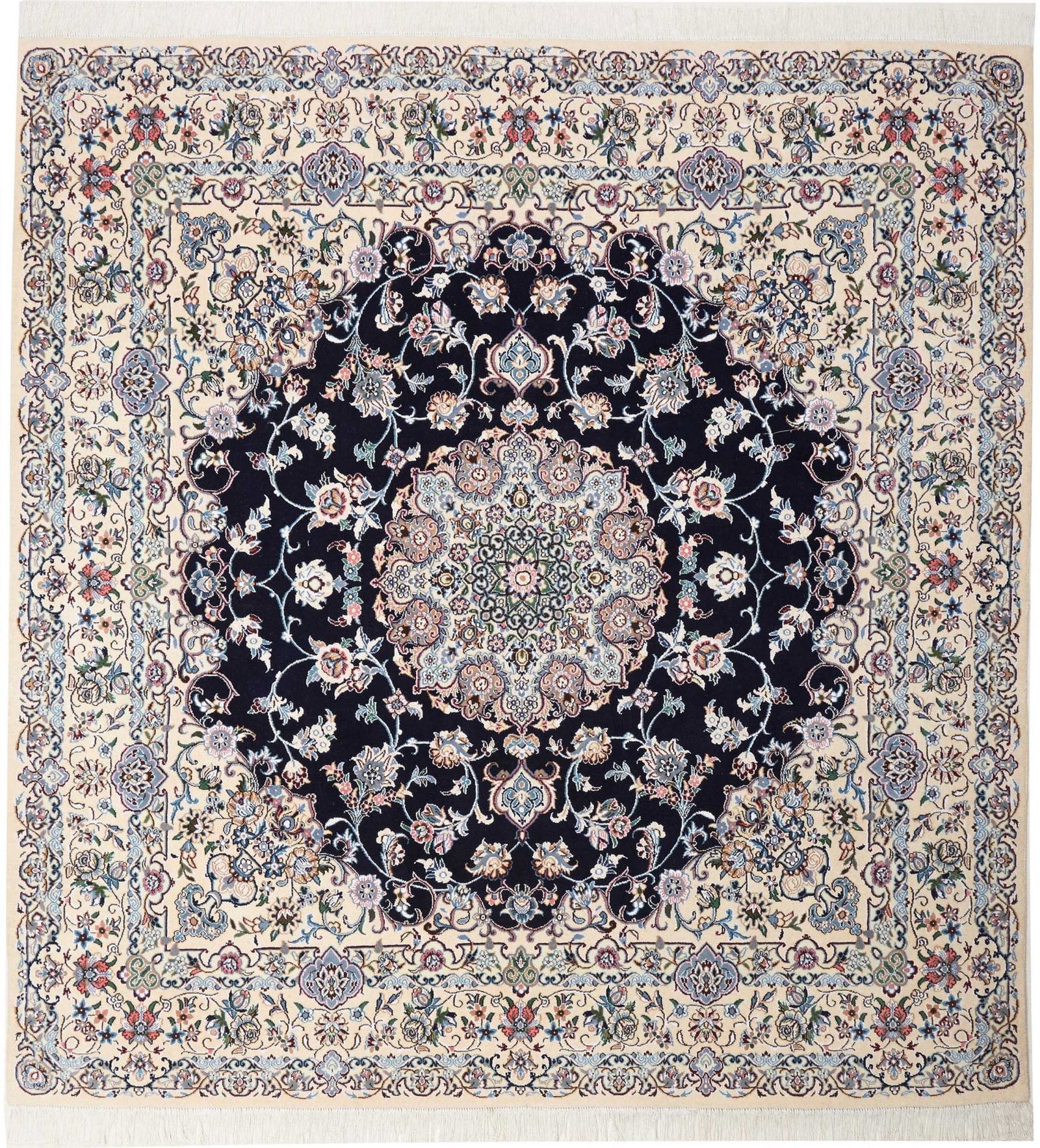 Nain Teppich 200 x 207cm, florale Muster, handgeknüpft, Perserteppich