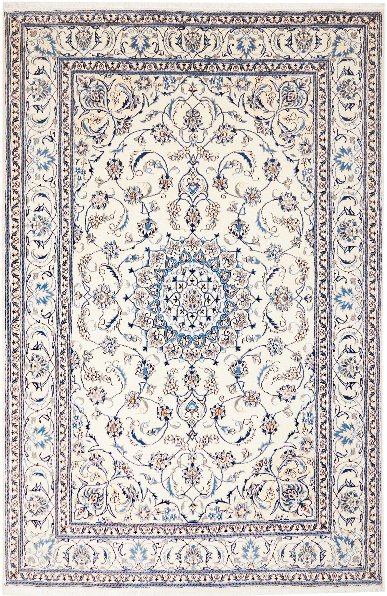 Nain Teppich 200 x 303 cm, florales Muster, handgeknüpft, Perserteppich