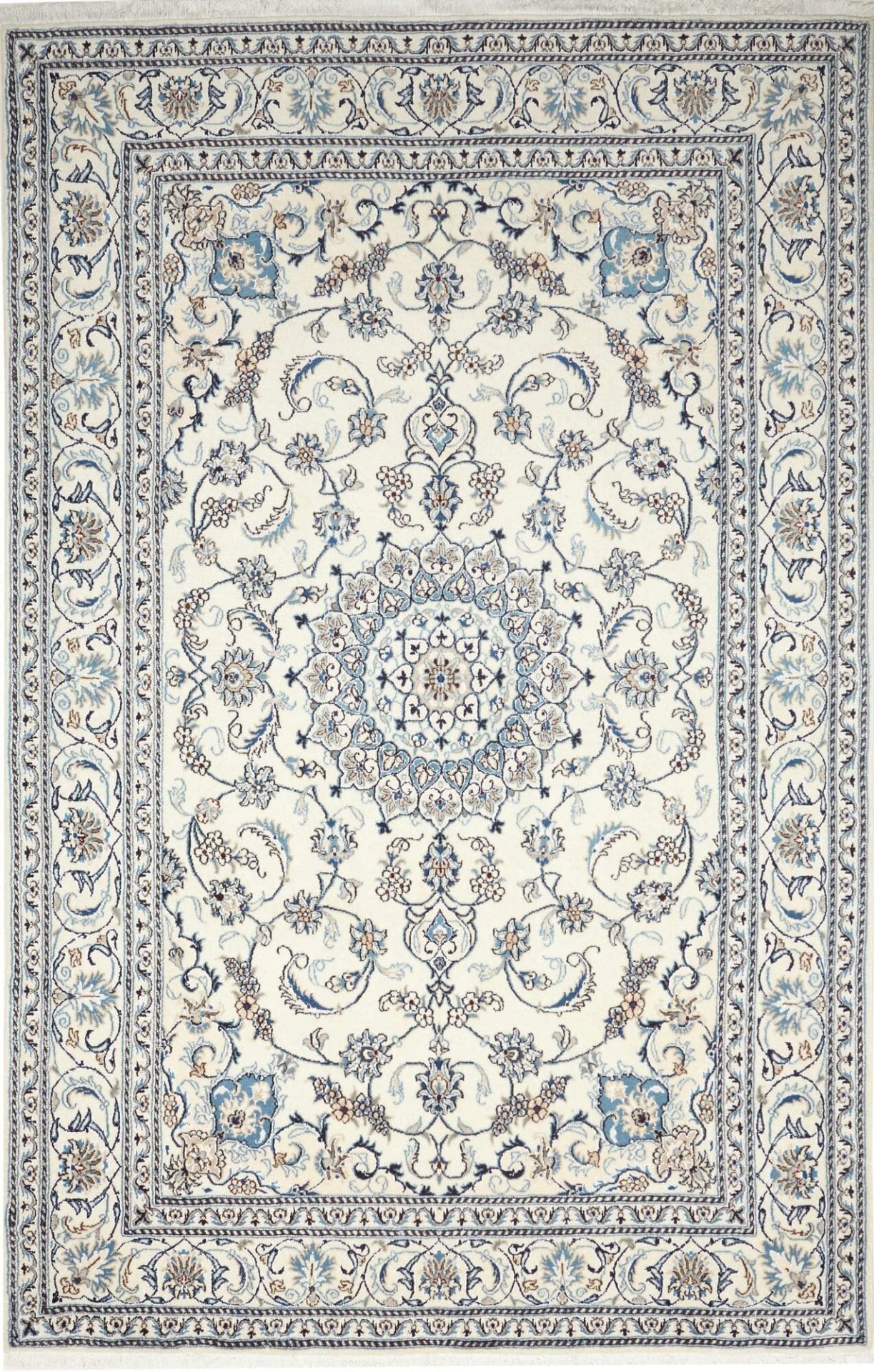 Nain Teppich 201 x 304 cm, florales Muster, handgeknüpft, Perserteppich