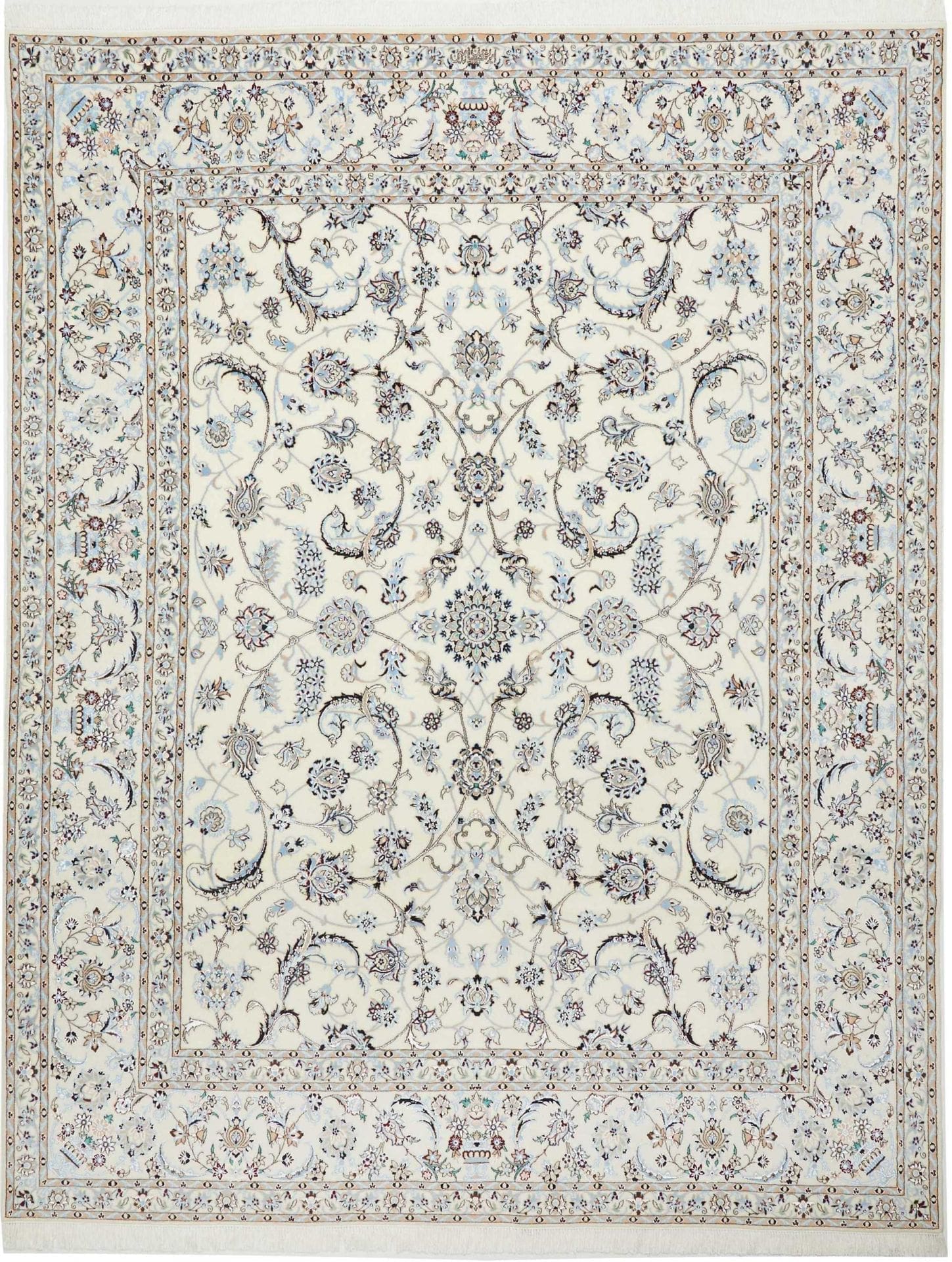 Nain Teppich 203 x 260 cm, florale Muster, handgeknüpft, Perserteppich