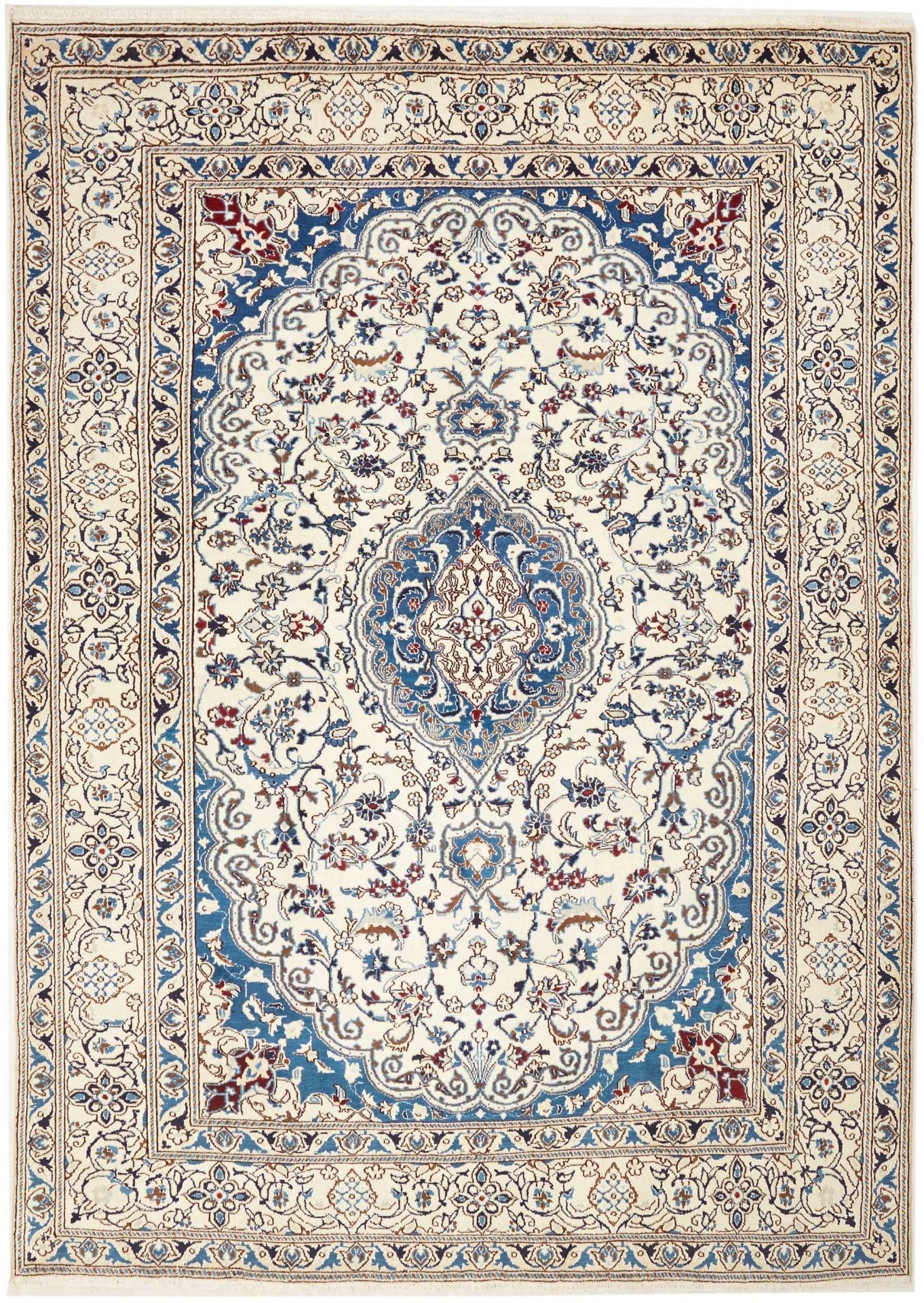 Nain Teppich 203 x 285 cm, florales Muster, handgeknüpft, Perserteppich