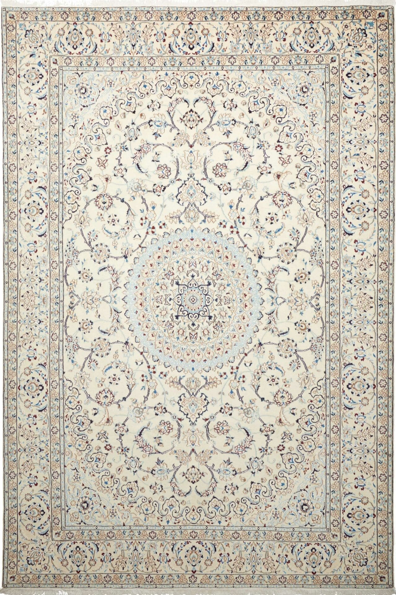 Nain Teppich 203 x 300 cm, florales Muster, handgeknüpft, Perserteppich