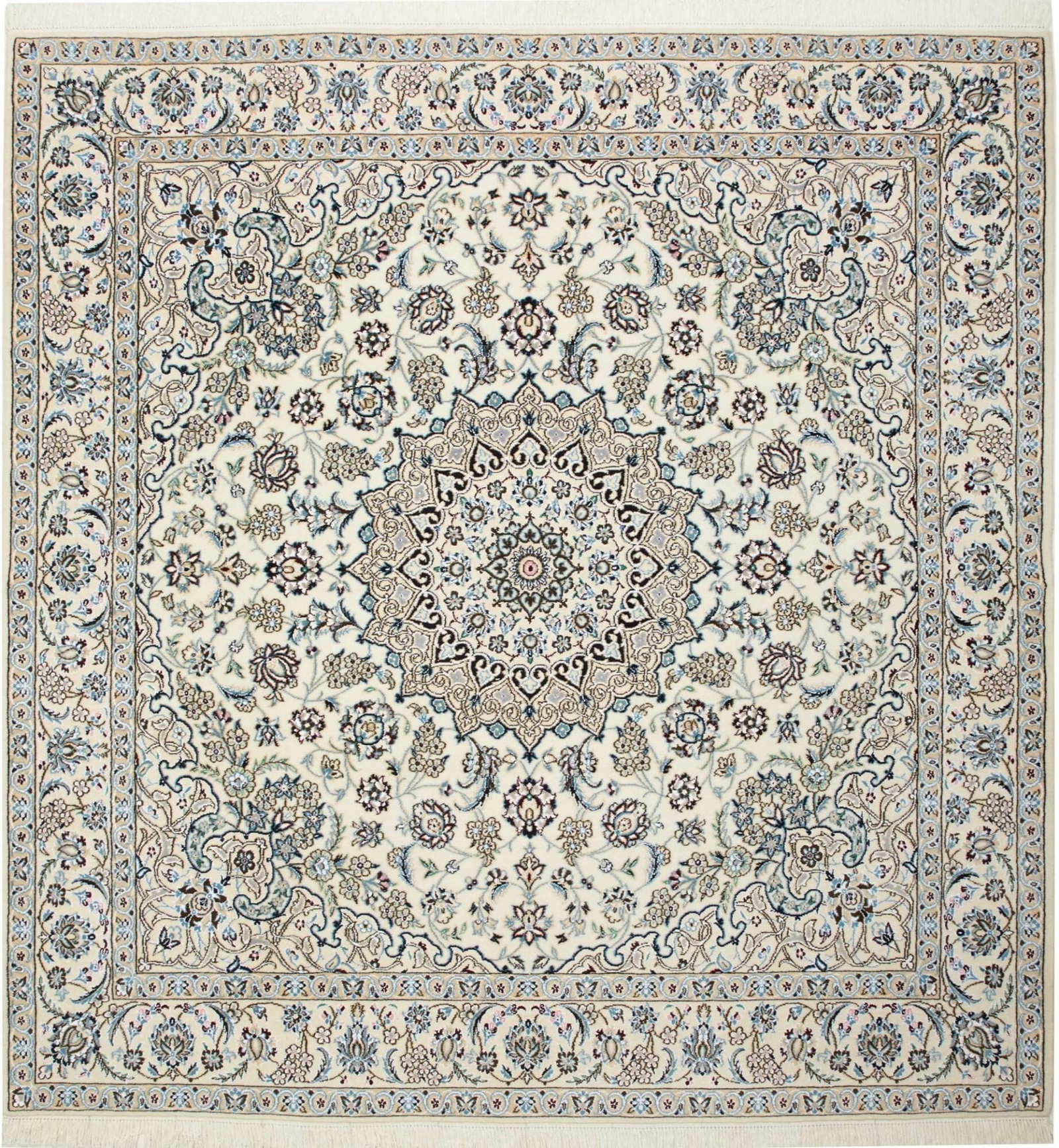 Nain Teppich 204 x 210 cm, florales Design, handgeknüpft