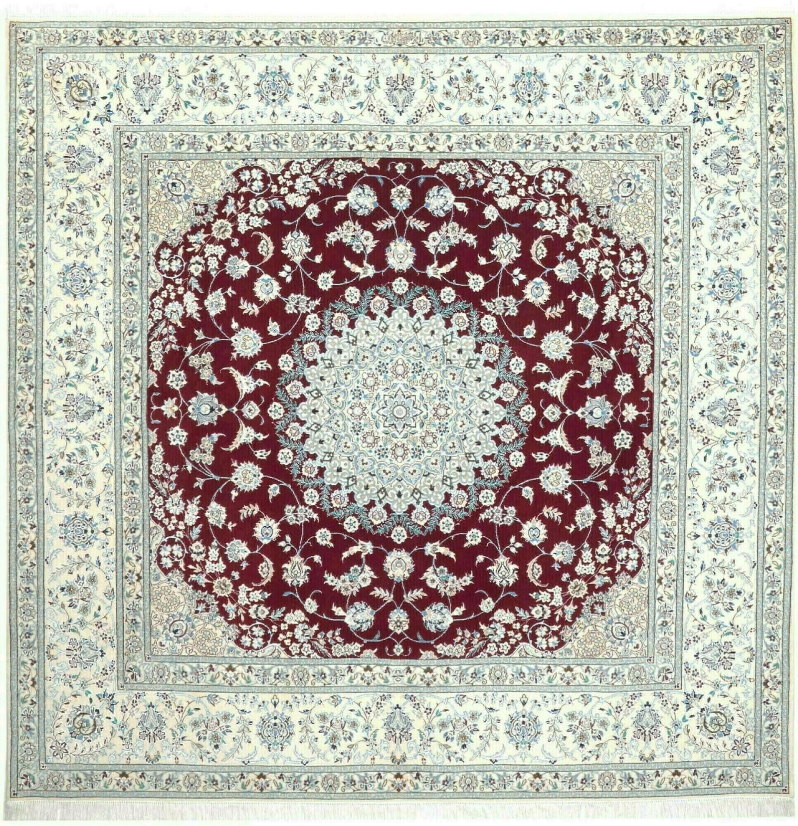 Nain Teppich 204x201cm, florales Muster, Schurwolle, handgeknüpft