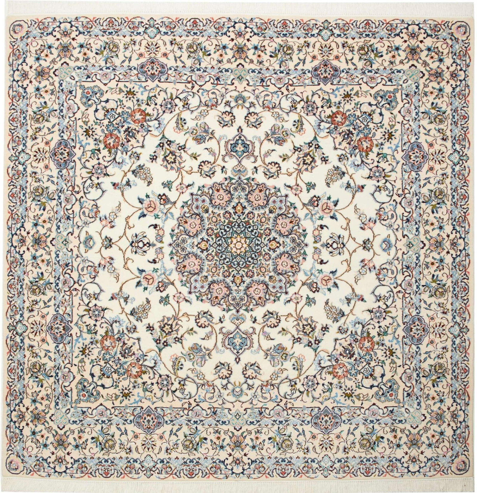 Nain Teppich 205 x 200cm, florales Muster, handgeknüpft, Perserteppich